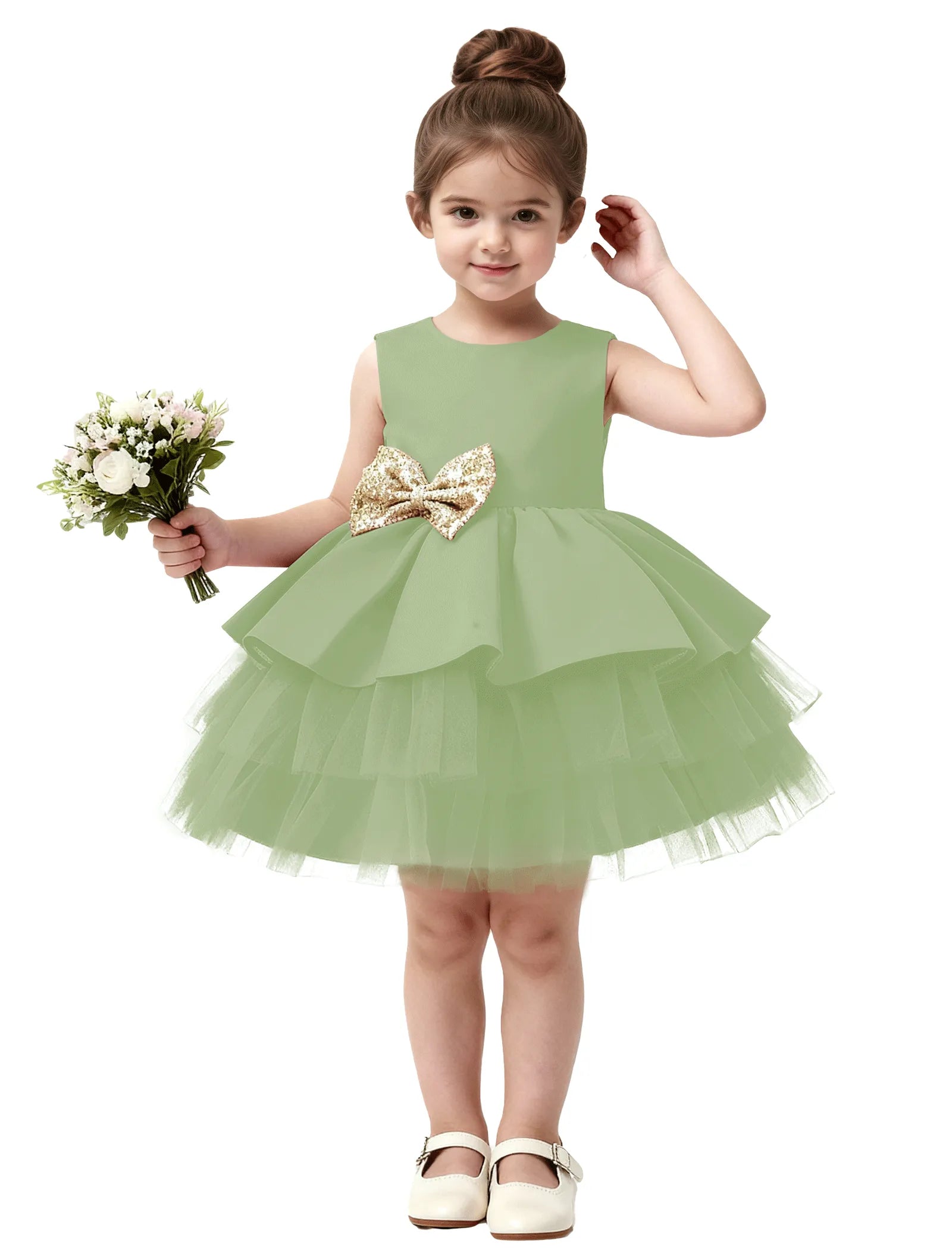 Layered Tulle Flower Girl Dress with Statement Bows