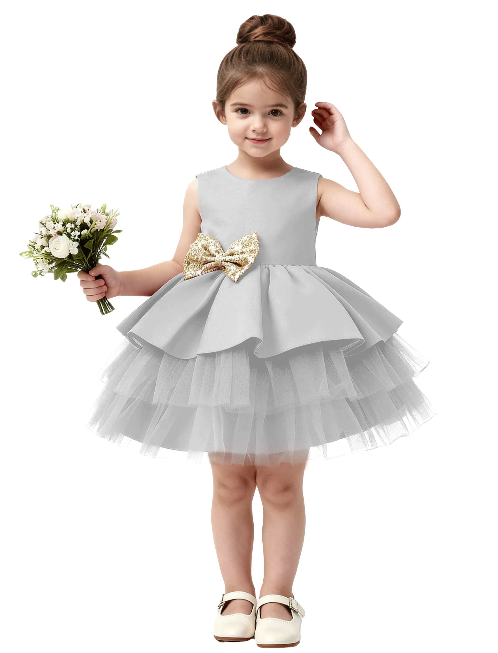 Layered Tulle Flower Girl Dress with Statement Bows