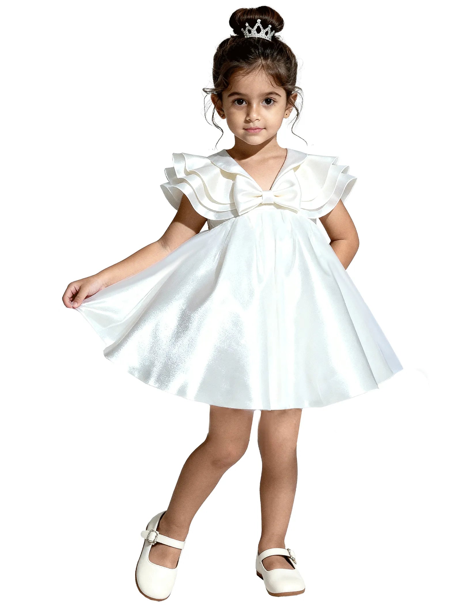 Layered Satin Bow Dress for Girls
