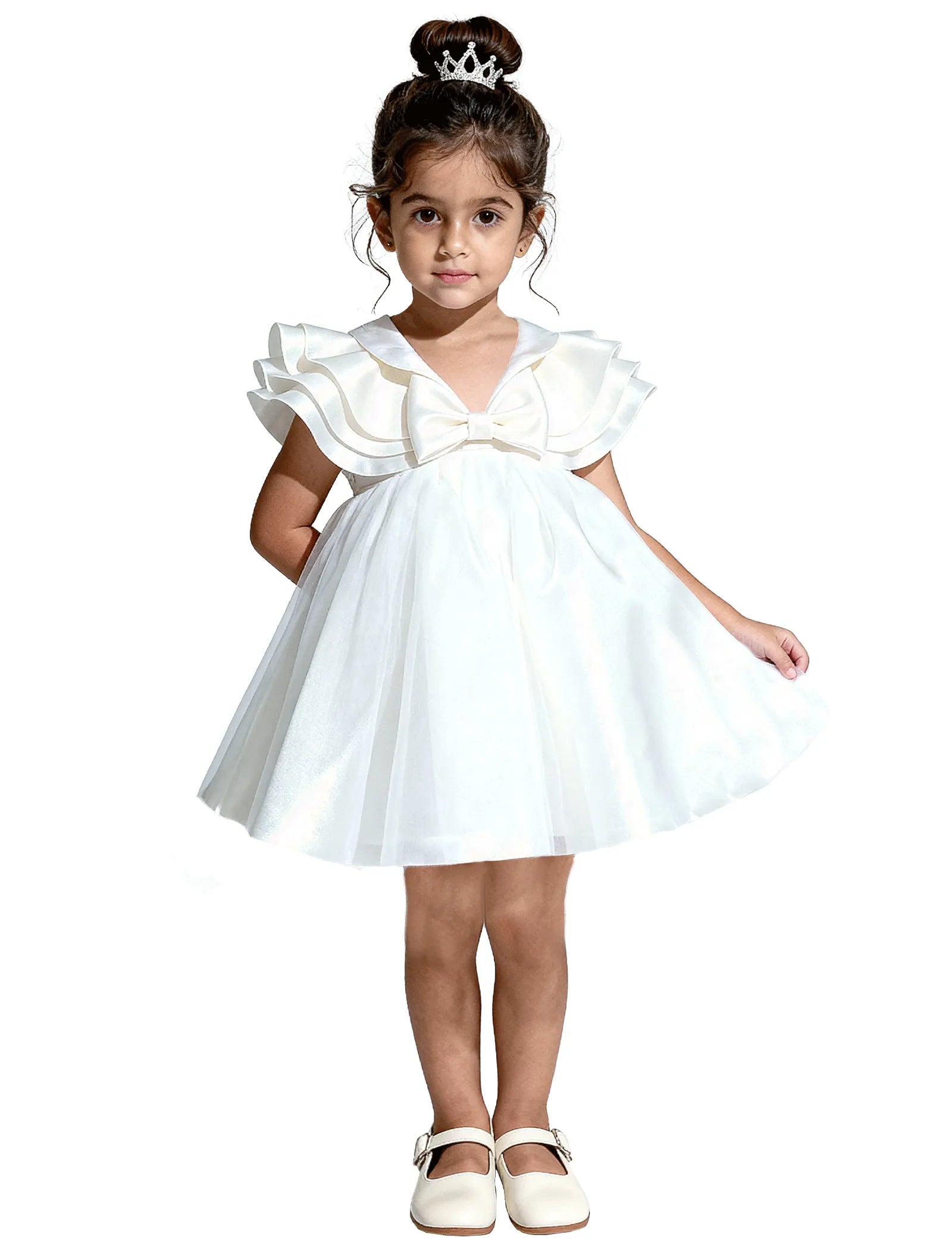 Layered Satin Bow Dress for Girls