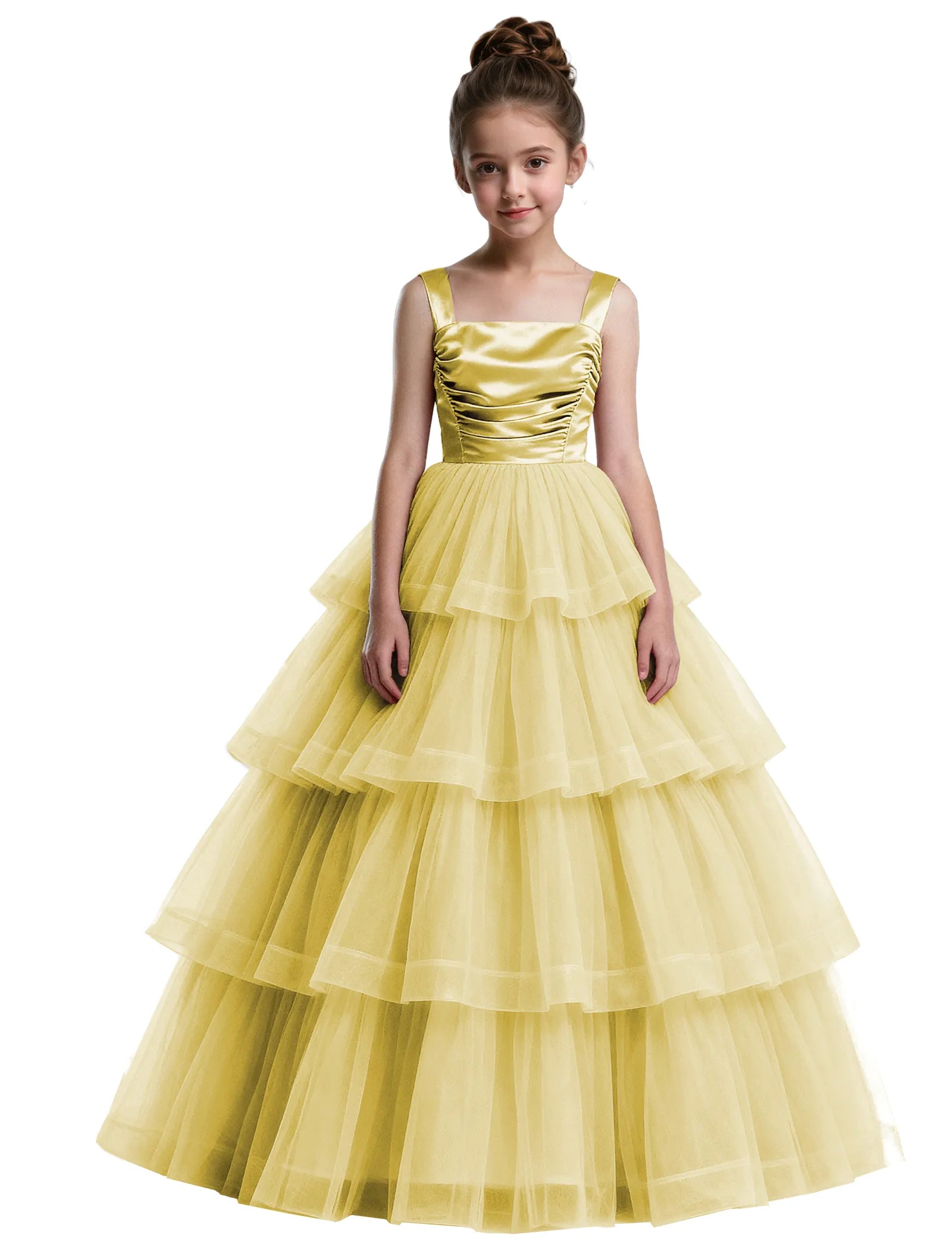 Formal Tiered Flower Girl Dress With Satin Bodice
