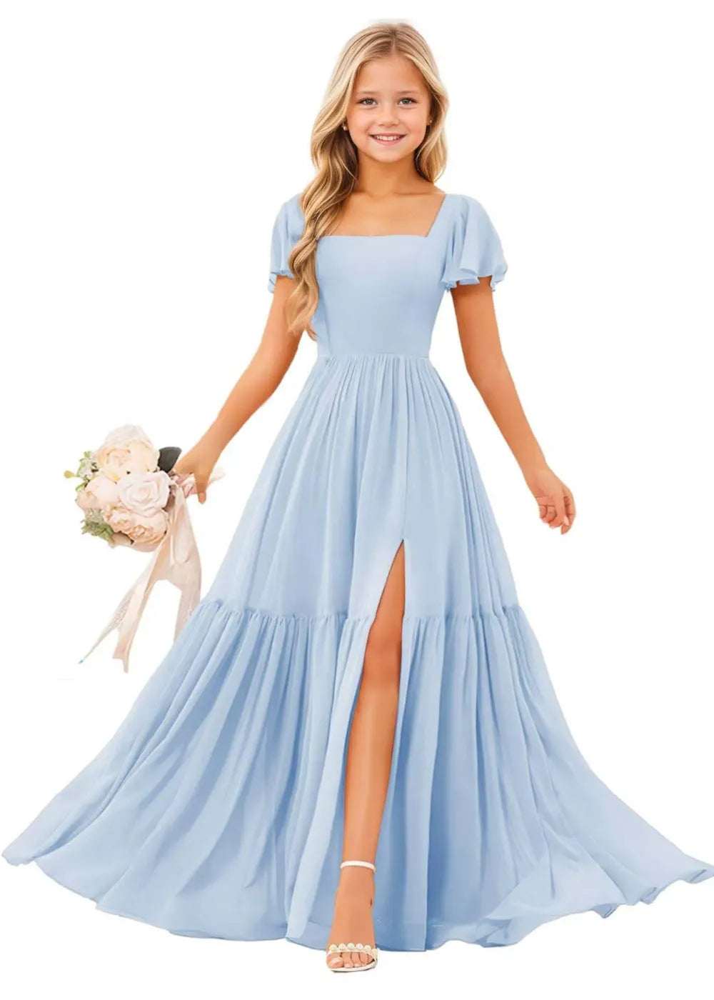 Short Sleeve Chiffon Maxi Dress for Flower Girls
