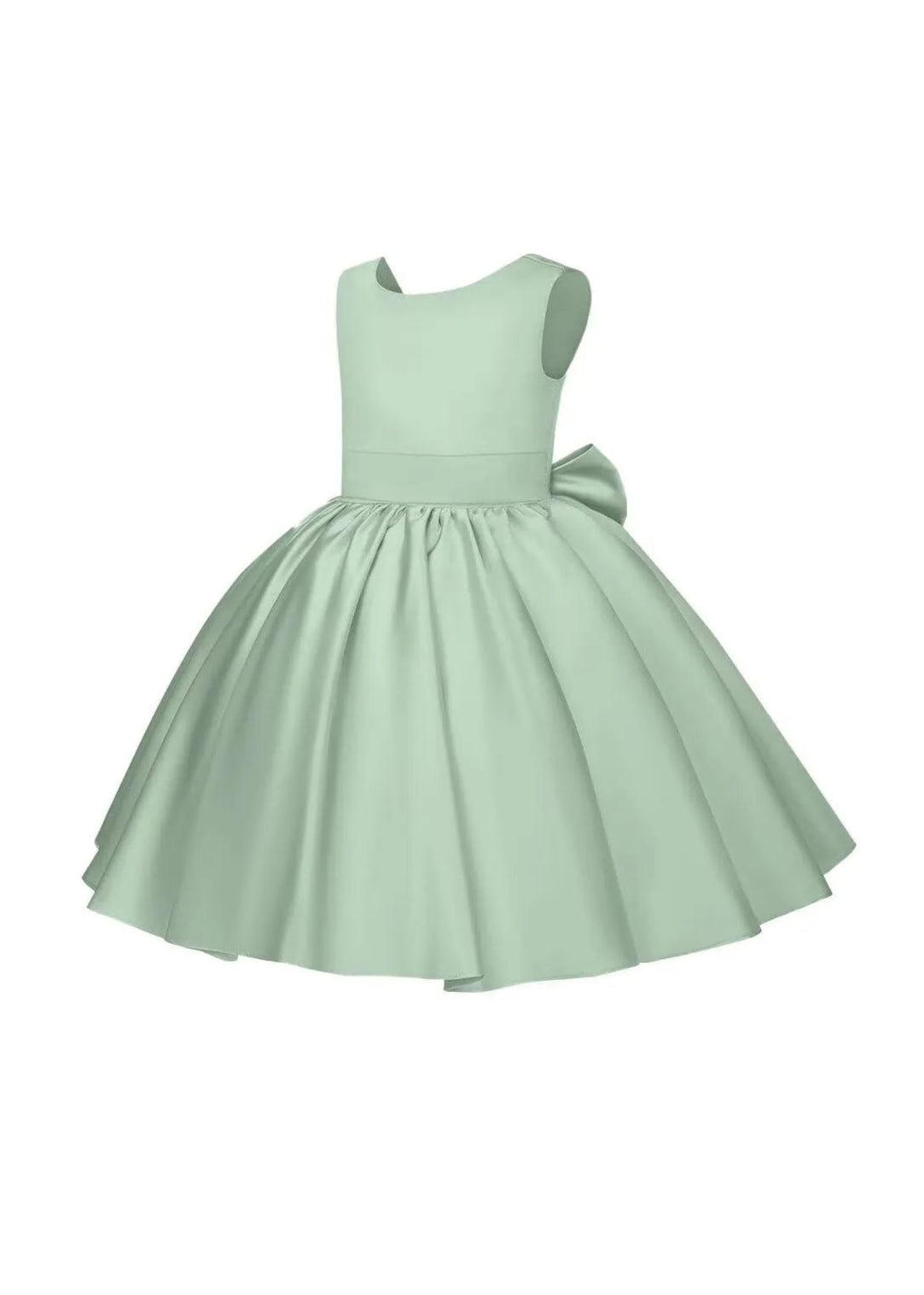 Pretty Bow V back Satin Flower Girl Dress– [Green]