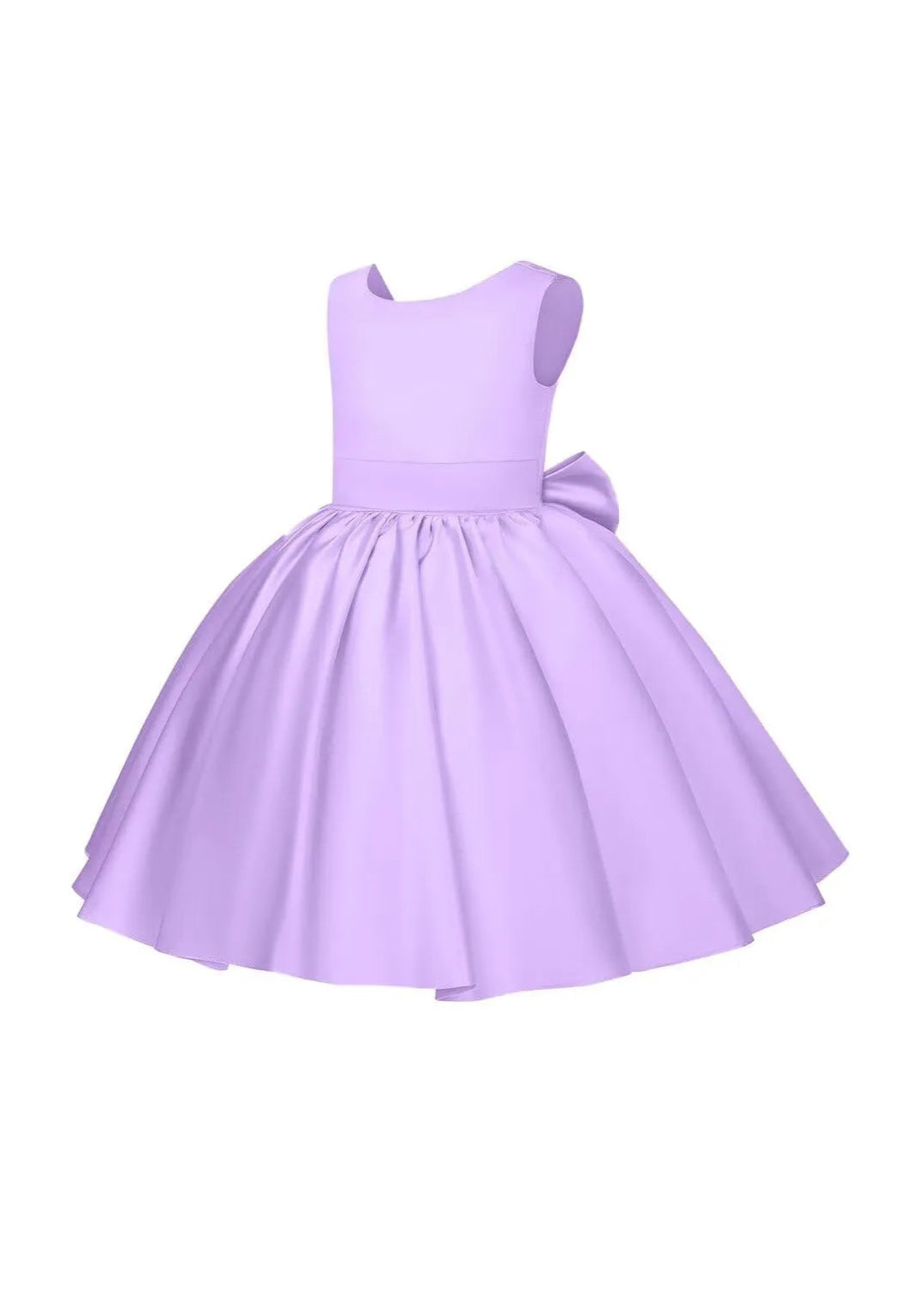 Pretty Bow V back Satin Flower Girl Dress– [Purple]
