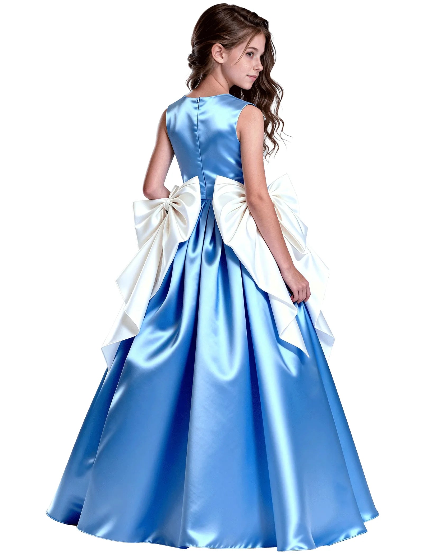 Satin Ball Gown Flower Girl Dress with Double Bows