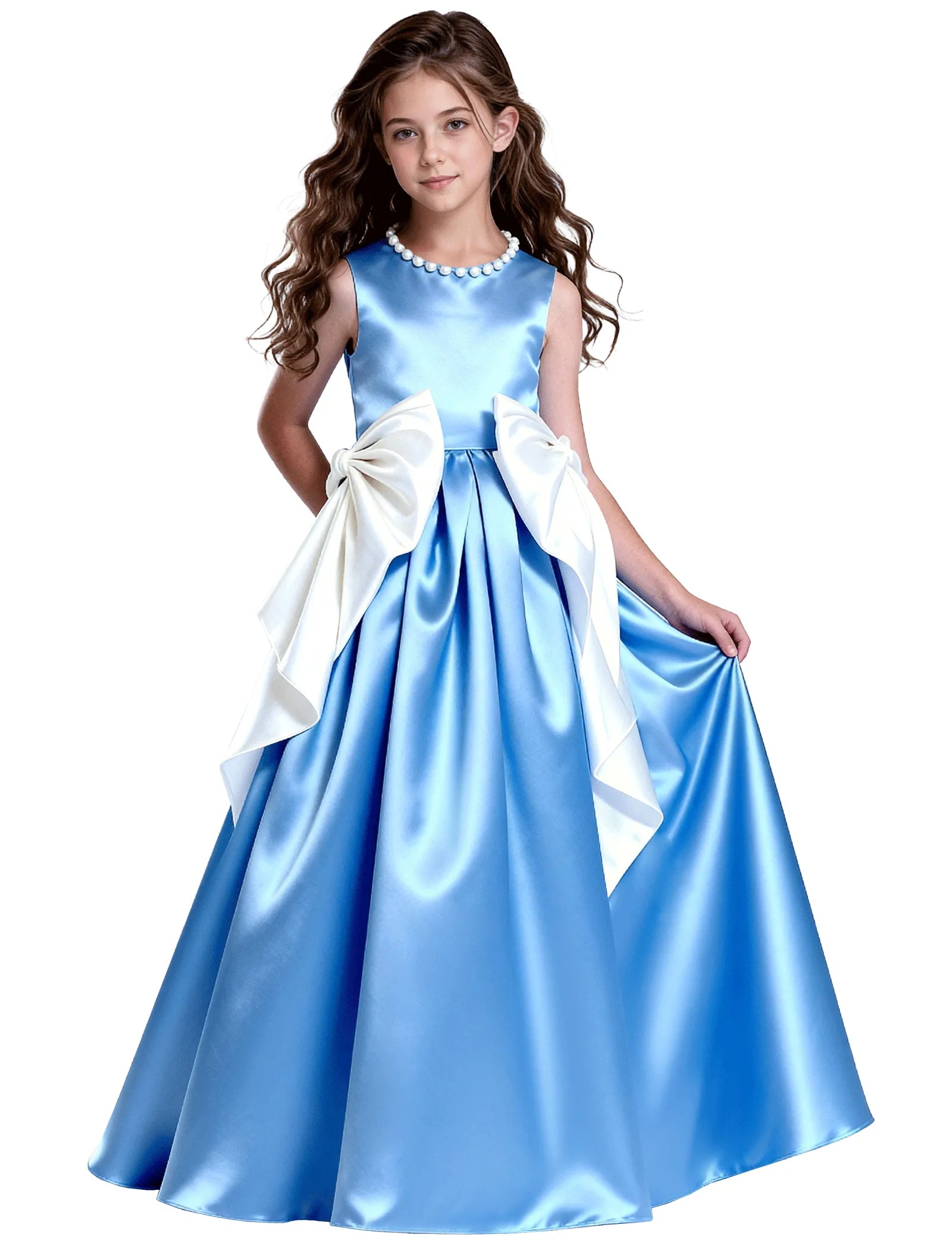 Satin Ball Gown Flower Girl Dress with Double Bows