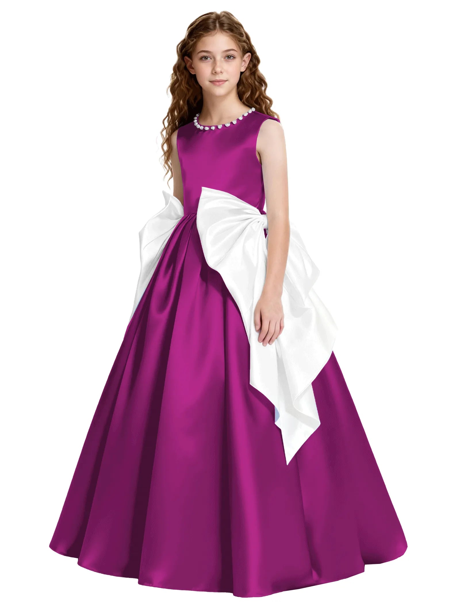 Satin Ball Gown Flower Girl Dress with Double Bows
