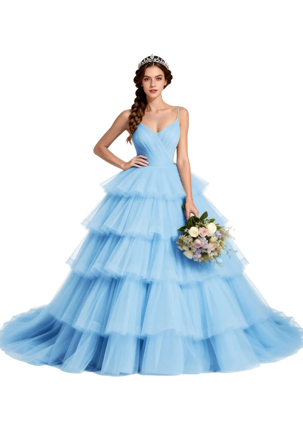 Celestina Layered Tulle Evening Gown