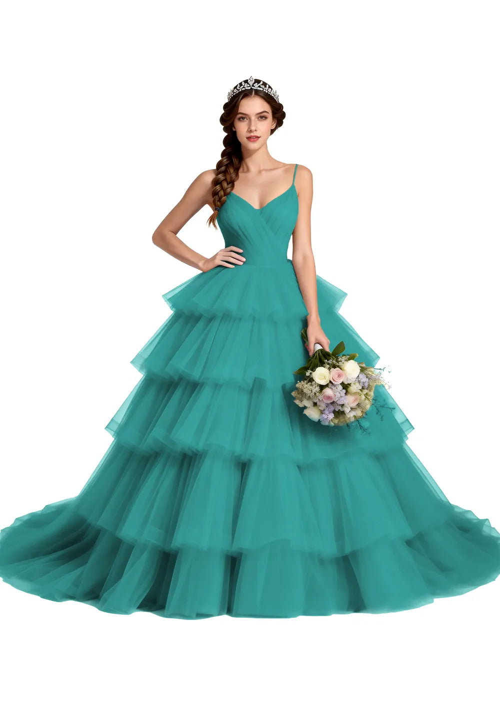 Celestina Layered Tulle Evening Gown