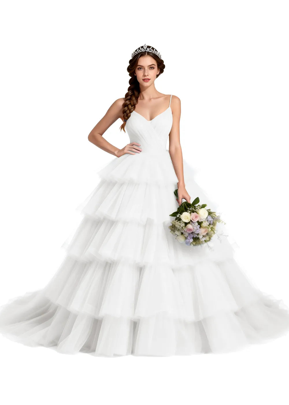 Celestina Layered Tulle Evening Gown