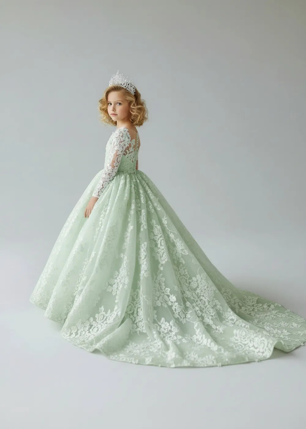 Princess Lace Tulle Wedding Gown for Girls