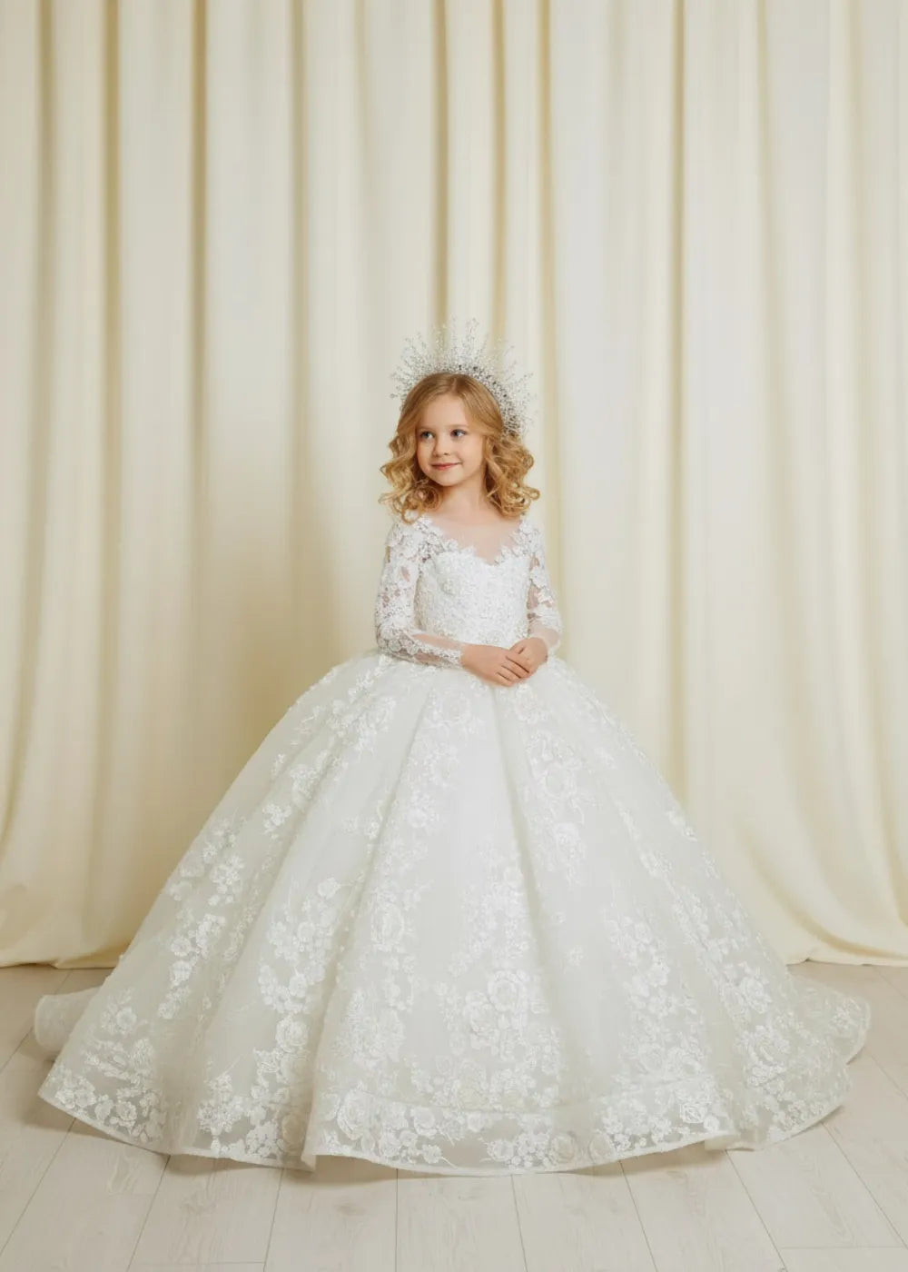 Princess Lace Tulle Wedding Gown for Girls
