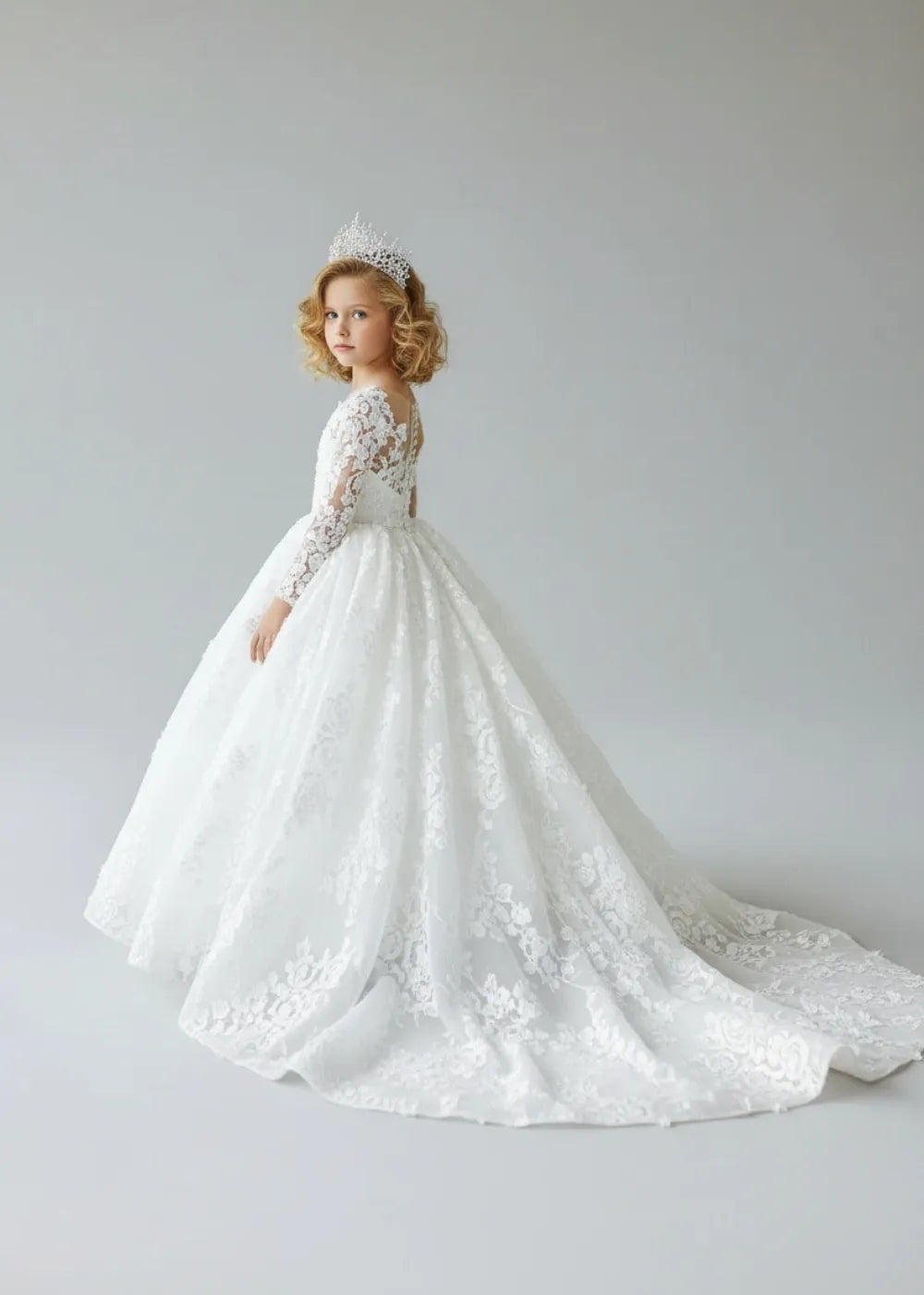 Princess Lace Tulle Wedding Gown for Girls