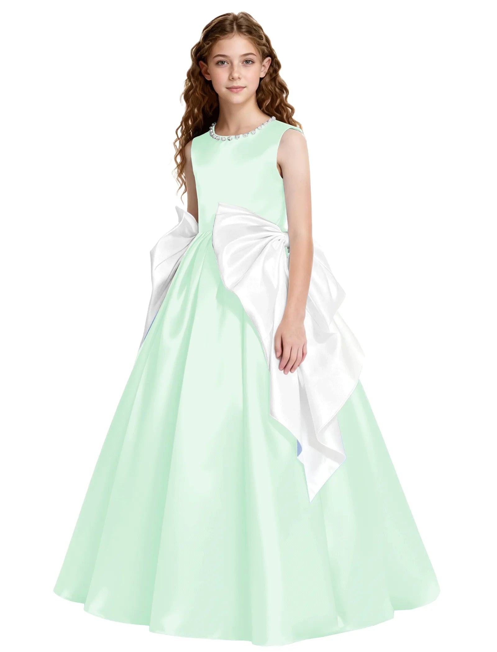 Satin Ball Gown Flower Girl Dress with Double Bows