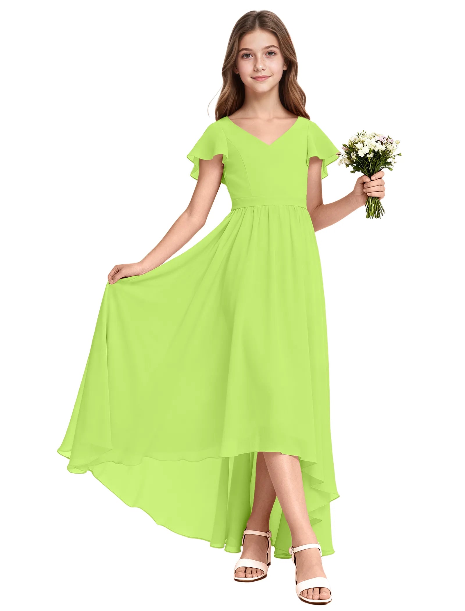 Girls Flutter Sleeve High Low Dress for Weddings