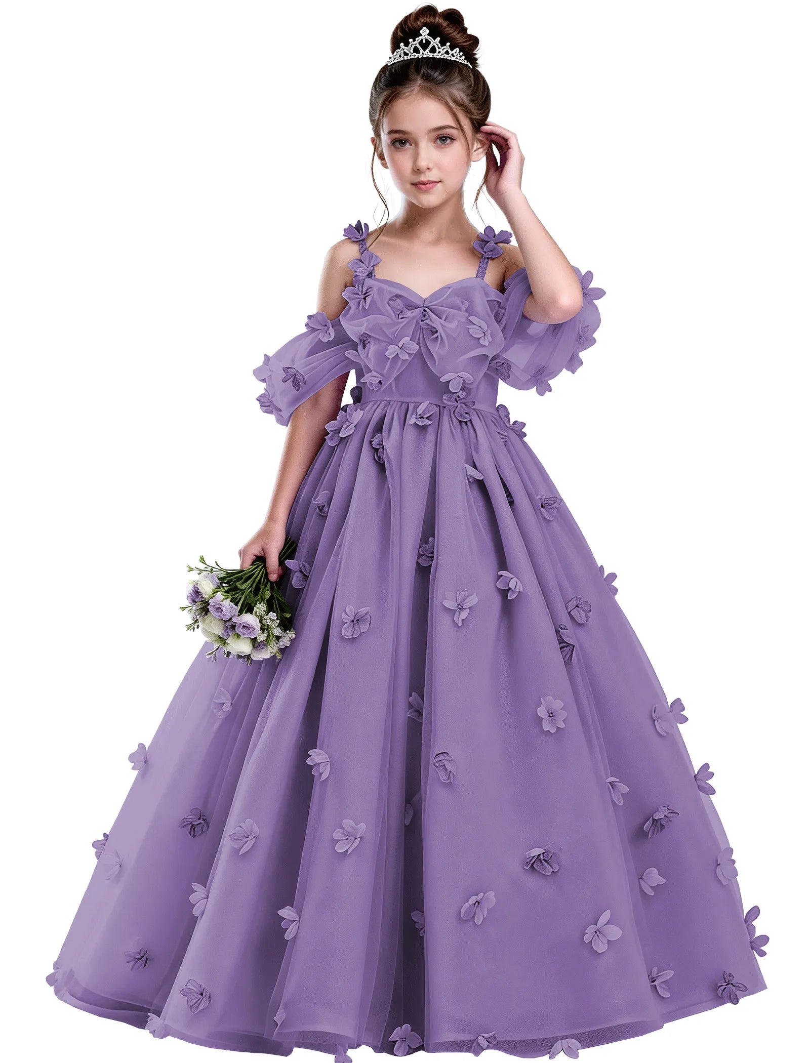 オフショルダーのレースプリンセスドレス