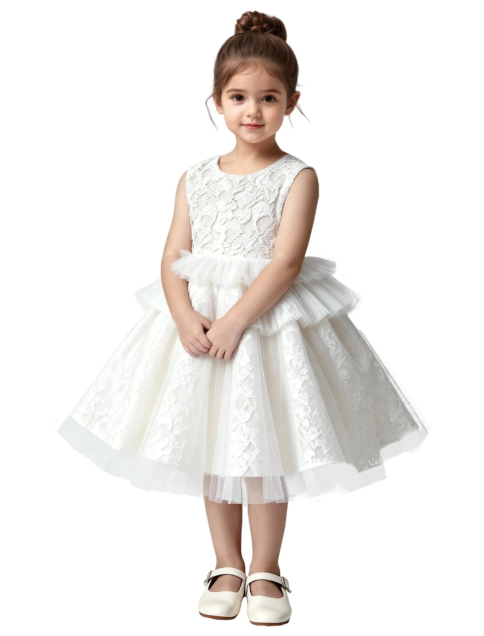 Girls Lace Flower Girl Dress with Tulle Layers