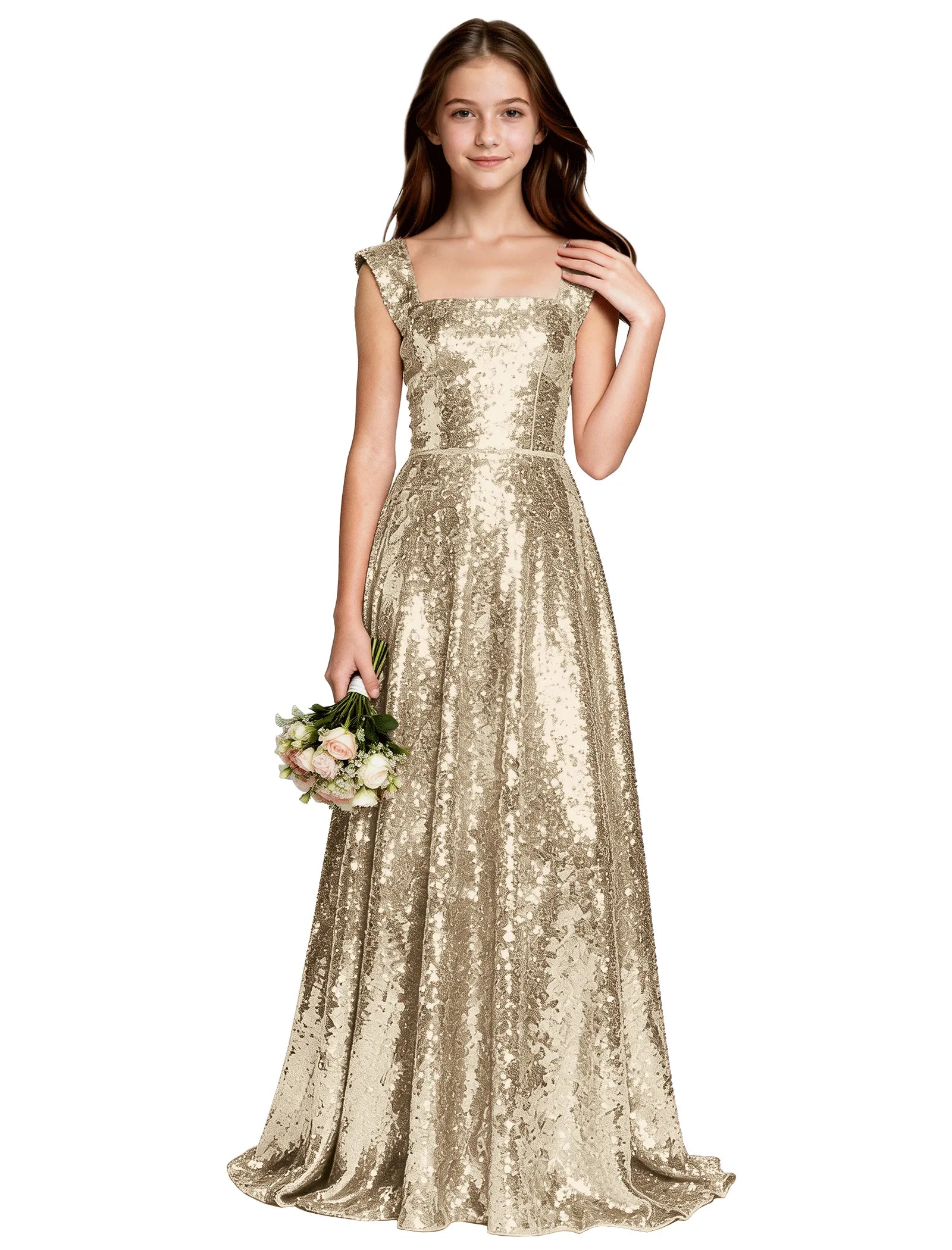 Sparkly Girls A-Line Gown With Back Bow