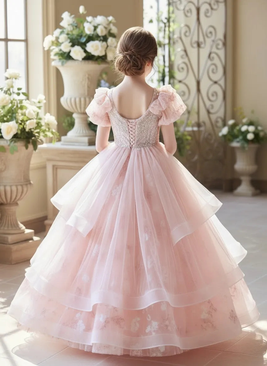 Deluxe Puff Sleeve Flower Girl Dress