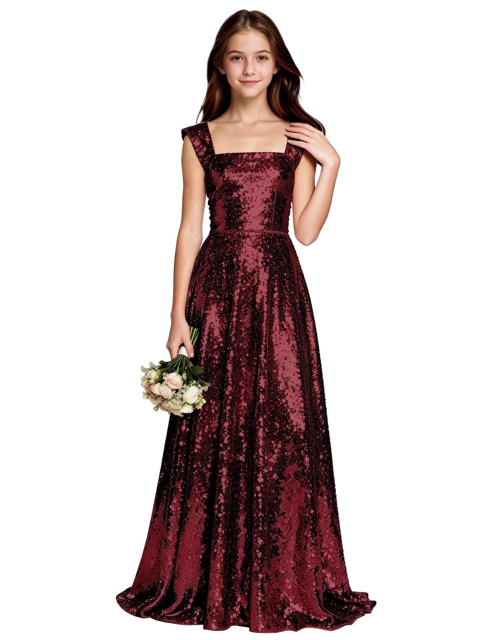 Sparkly Girls A-Line Gown With Back Bow