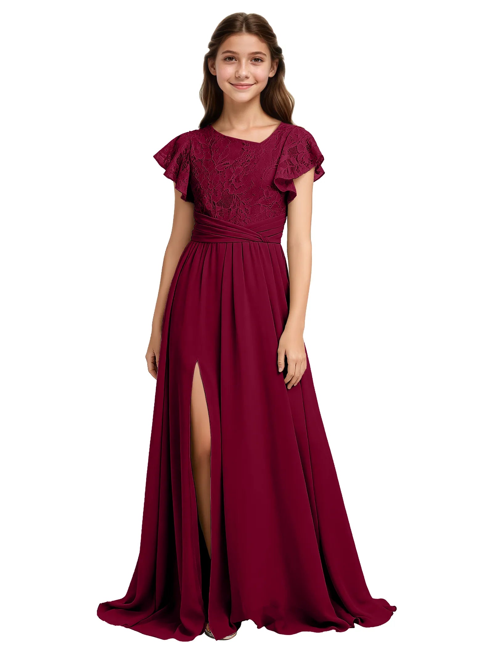 Lace Flutter Sleeve Junior Bridesmaid Dress