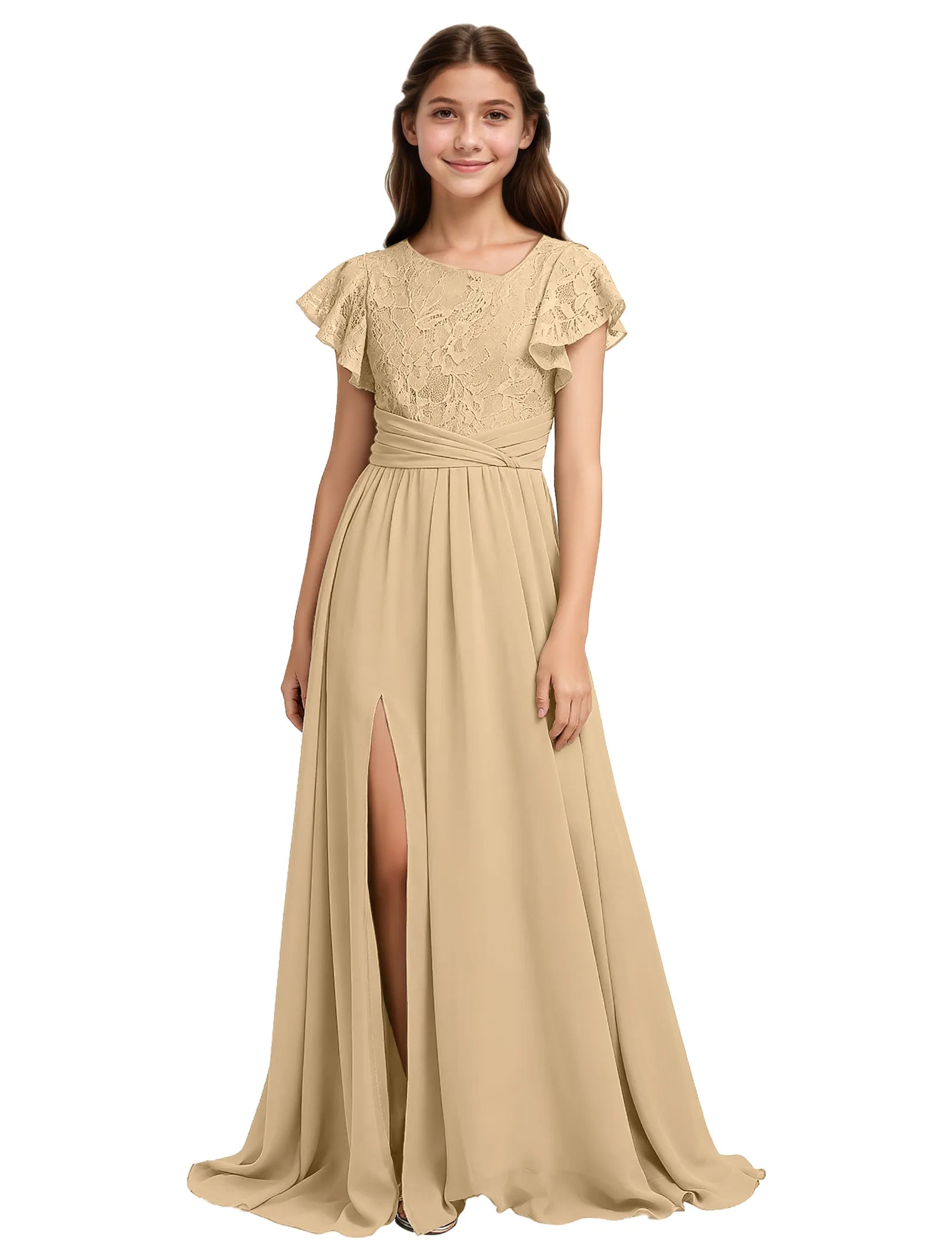 Lace Flutter Sleeve Junior Bridesmaid Dress