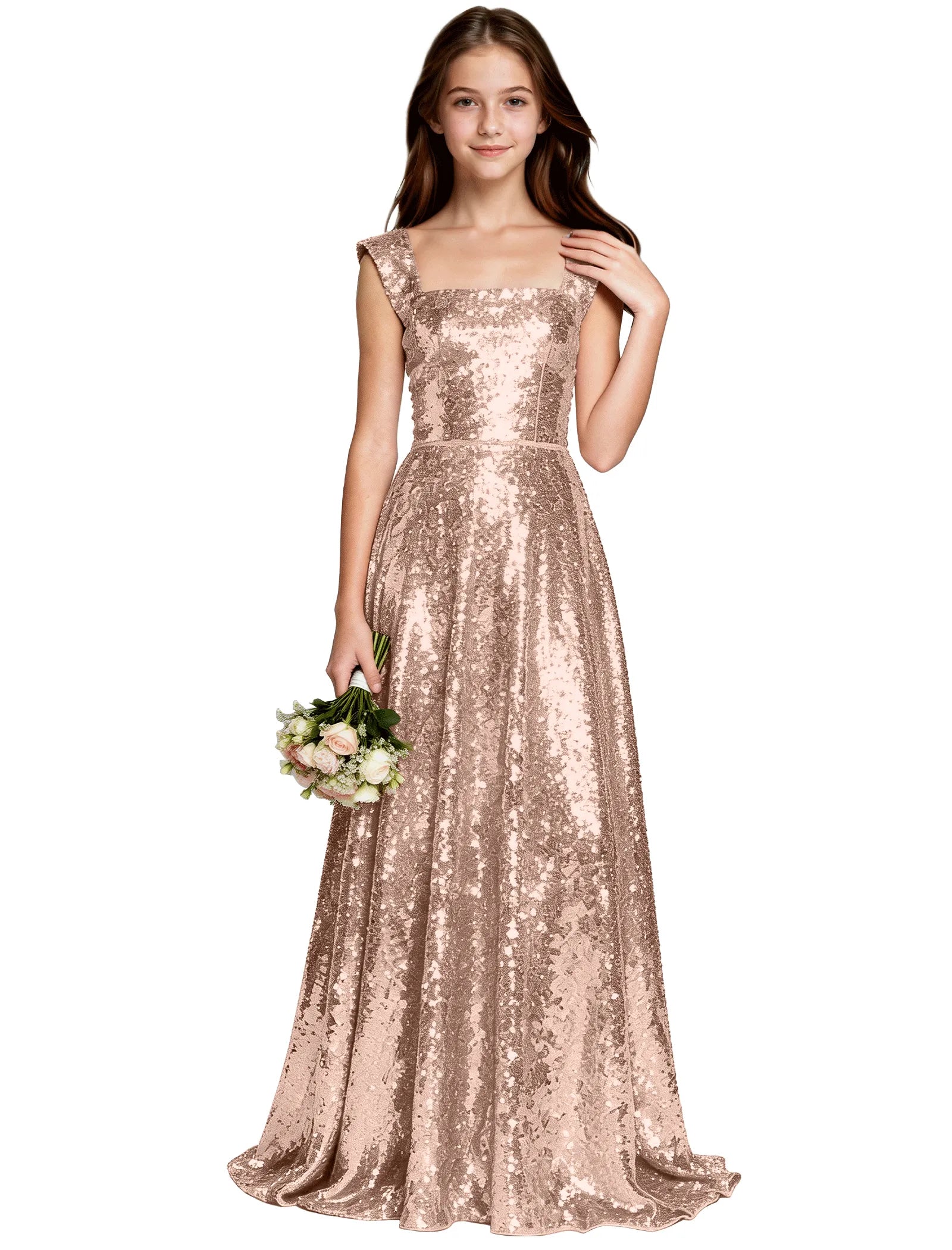 Sparkly Girls A-Line Gown With Back Bow