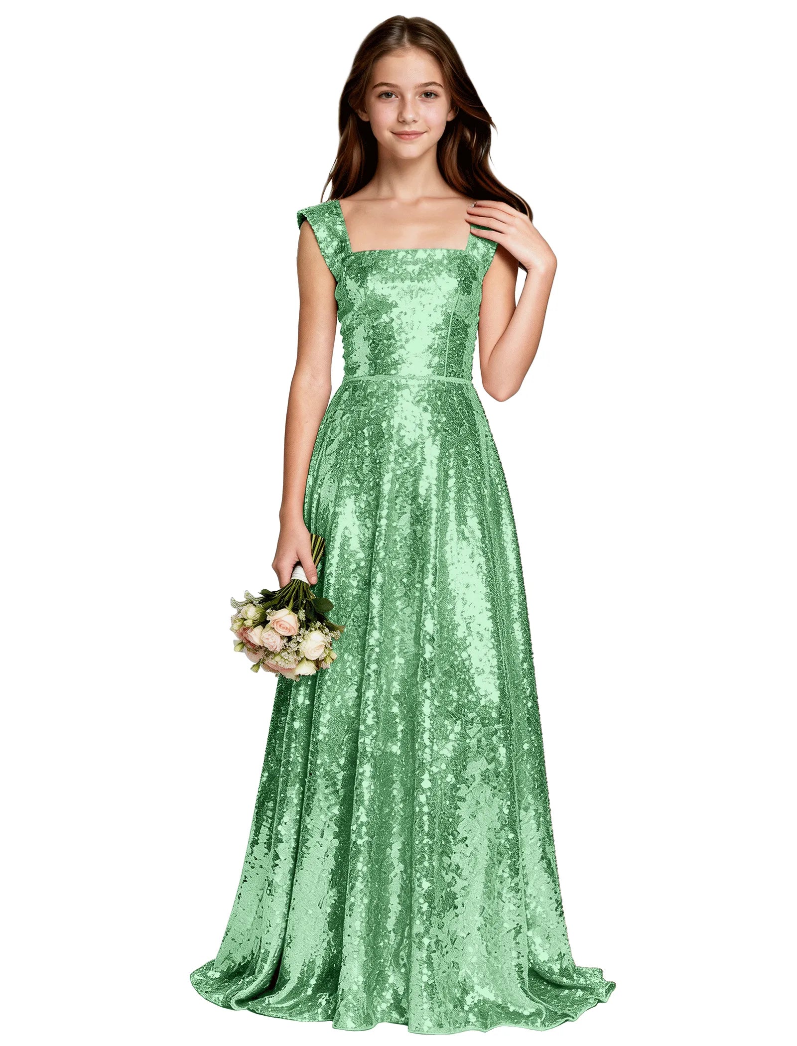 Sparkly Girls A-Line Gown With Back Bow