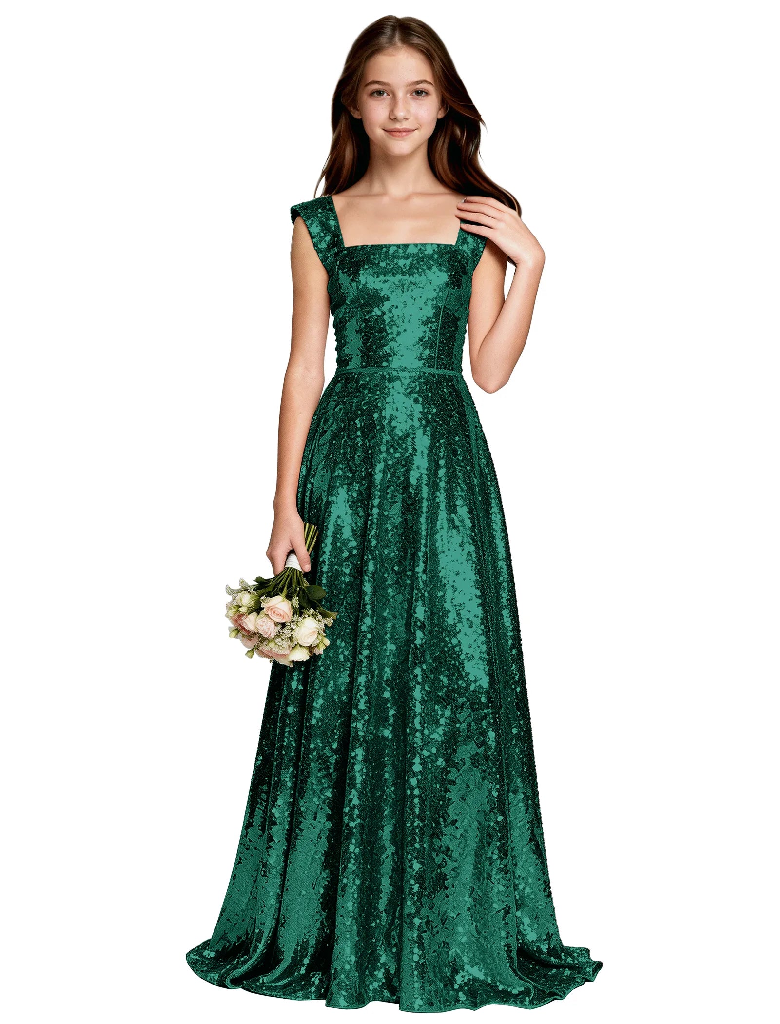 Sparkly Girls A-Line Gown With Back Bow