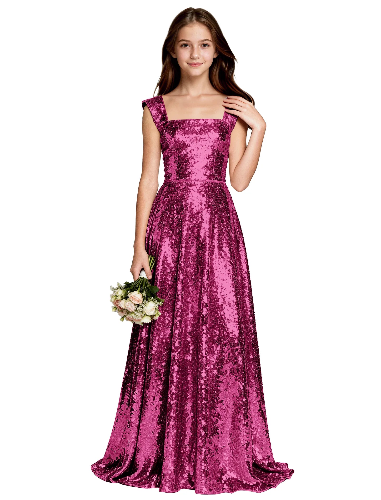 Sparkly Girls A-Line Gown With Back Bow