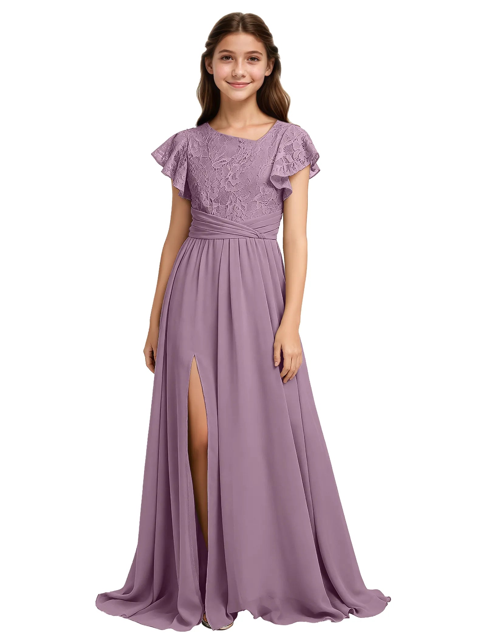 Lace Flutter Sleeve Junior Bridesmaid Dress