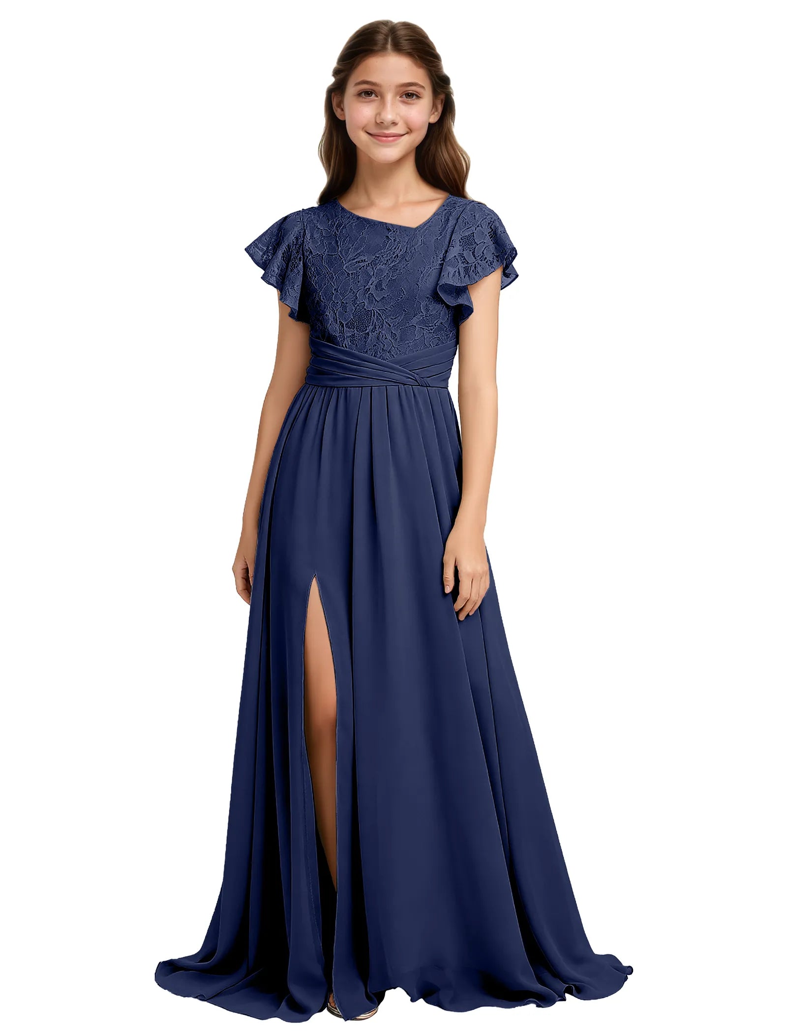 Lace Flutter Sleeve Junior Bridesmaid Dress
