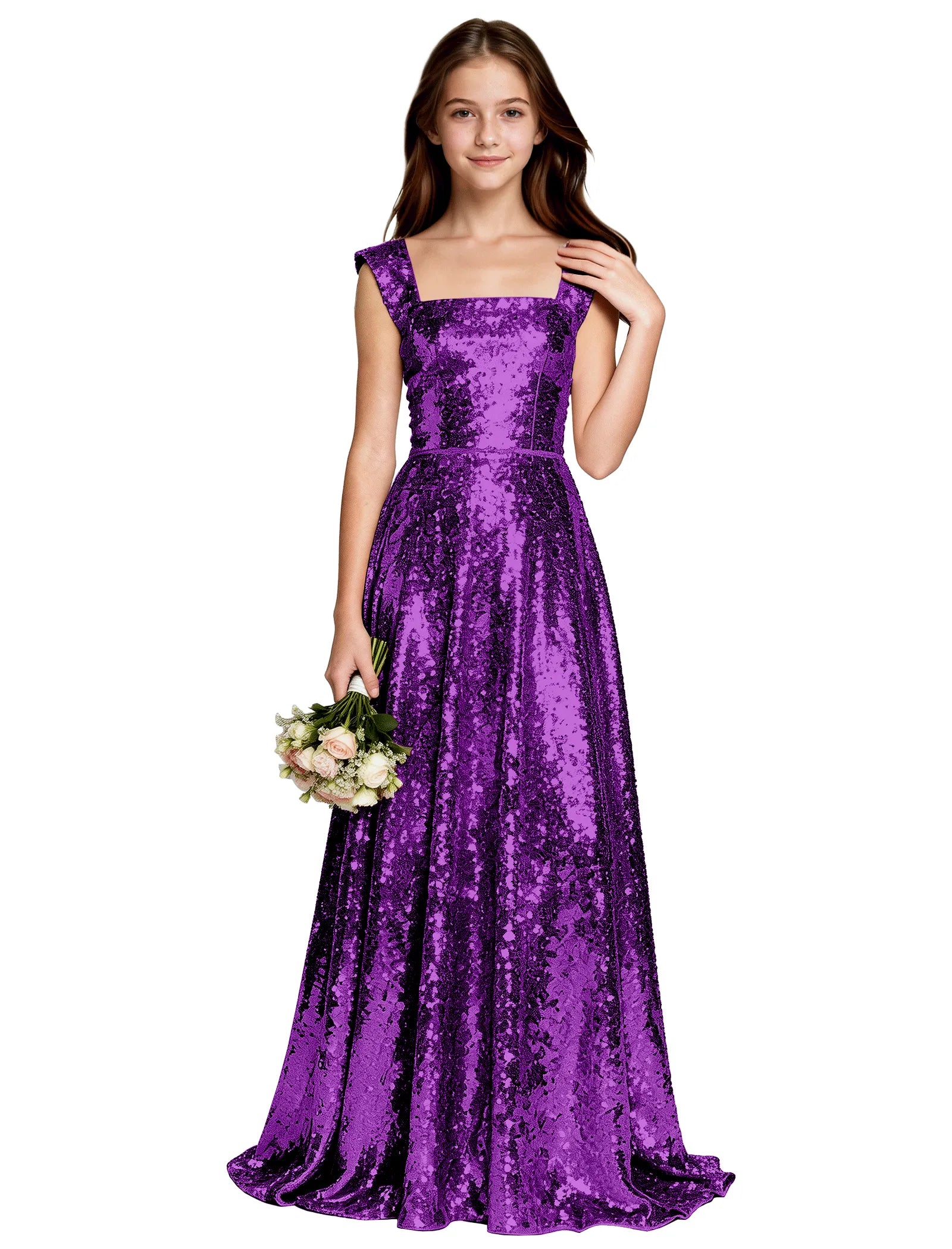 Sparkly Girls A-Line Gown With Back Bow