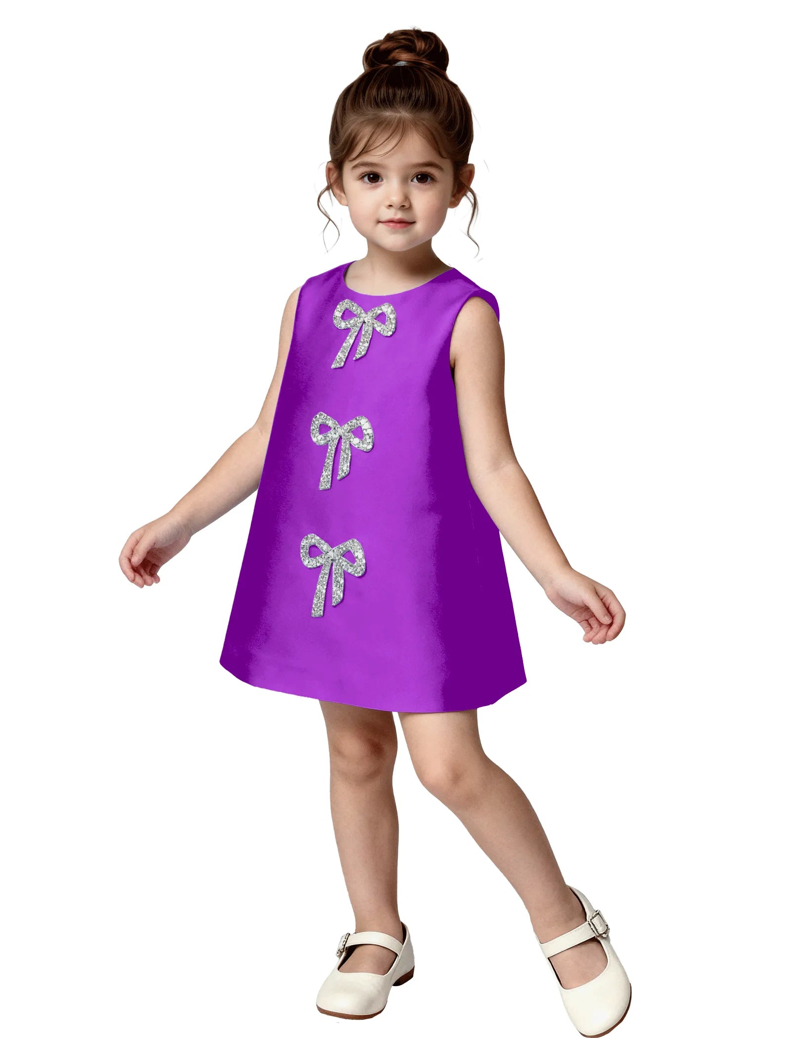 Satin A-Line Flower Girl Dress with Bow Back