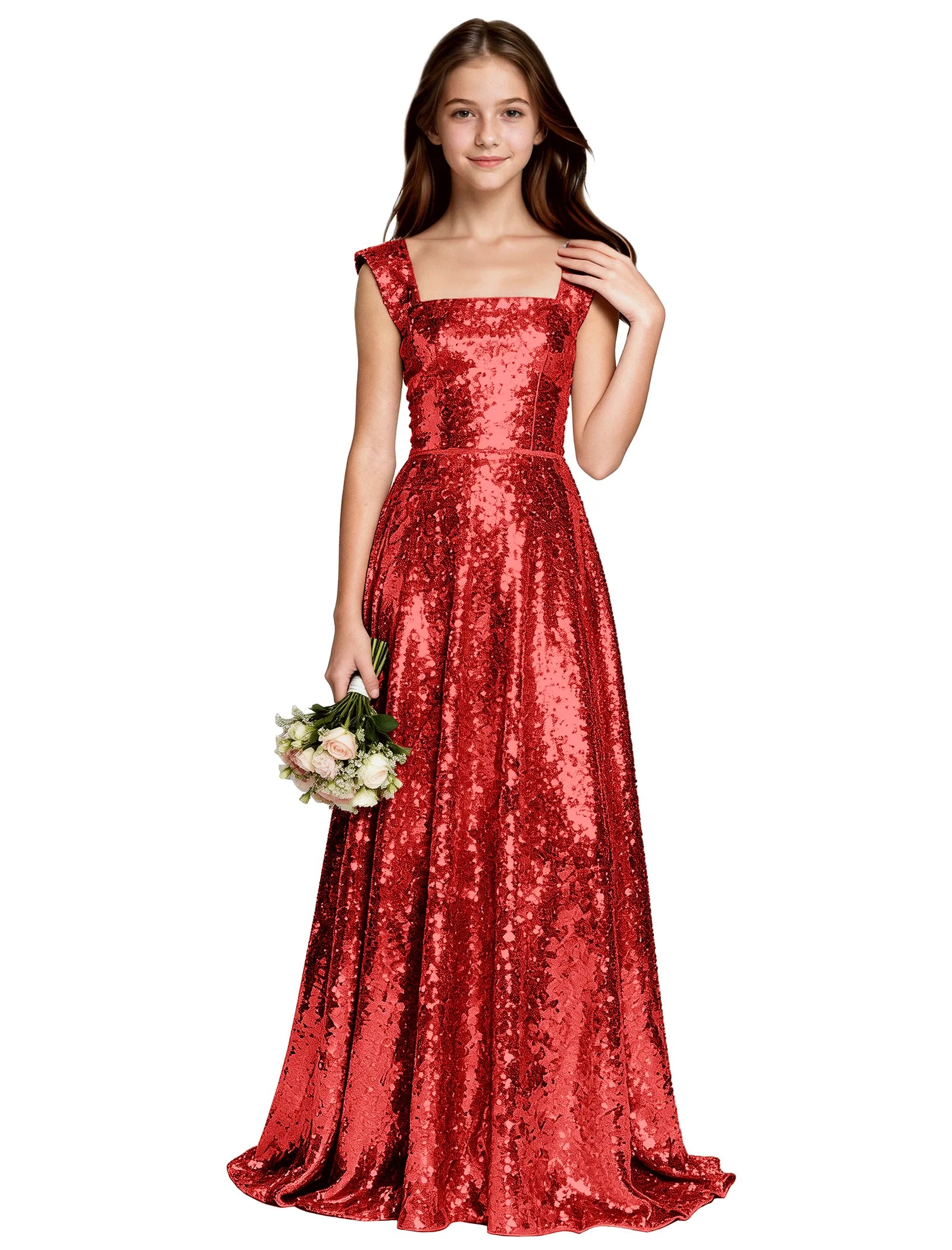 Sparkly Girls A-Line Gown With Back Bow