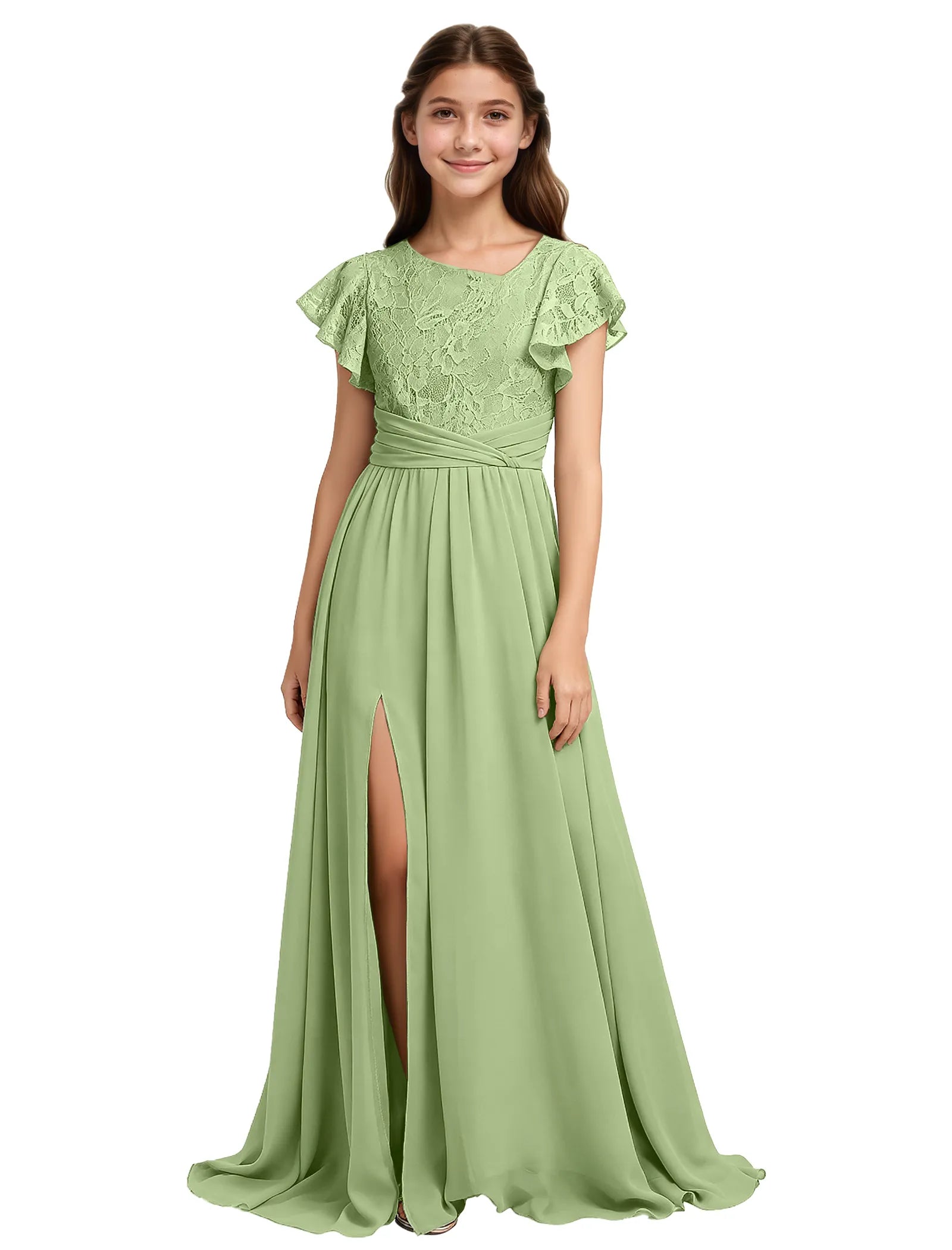 Lace Flutter Sleeve Junior Bridesmaid Dress