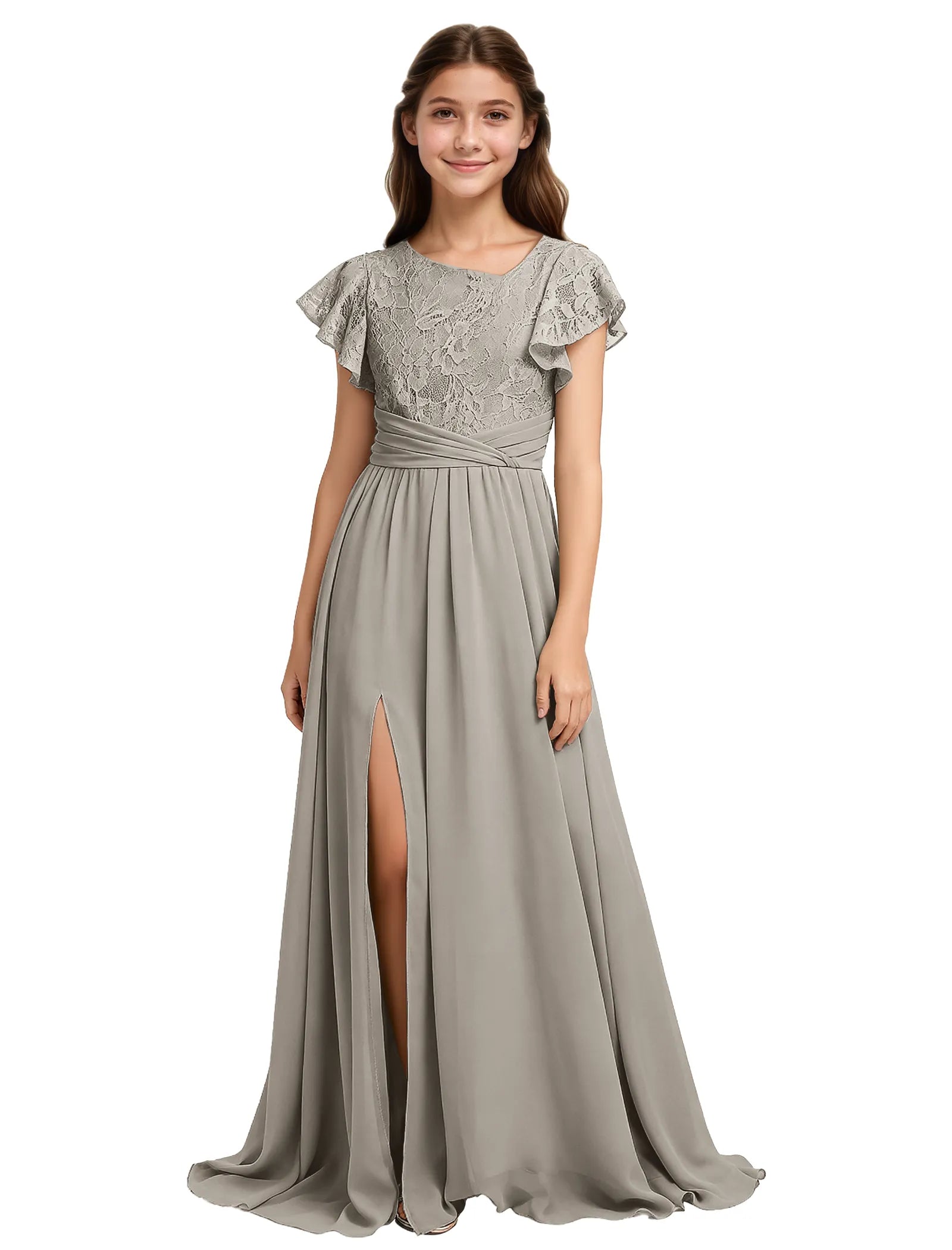 Lace Flutter Sleeve Junior Bridesmaid Dress