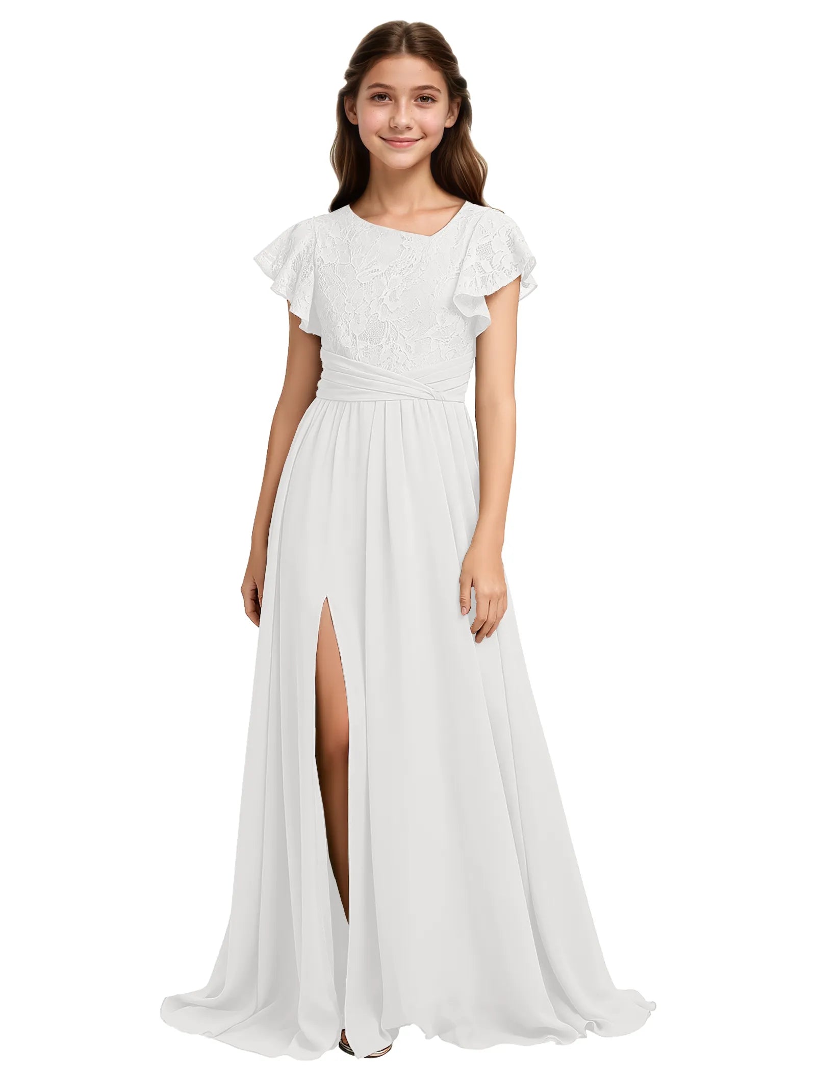 Lace Flutter Sleeve Junior Bridesmaid Dress