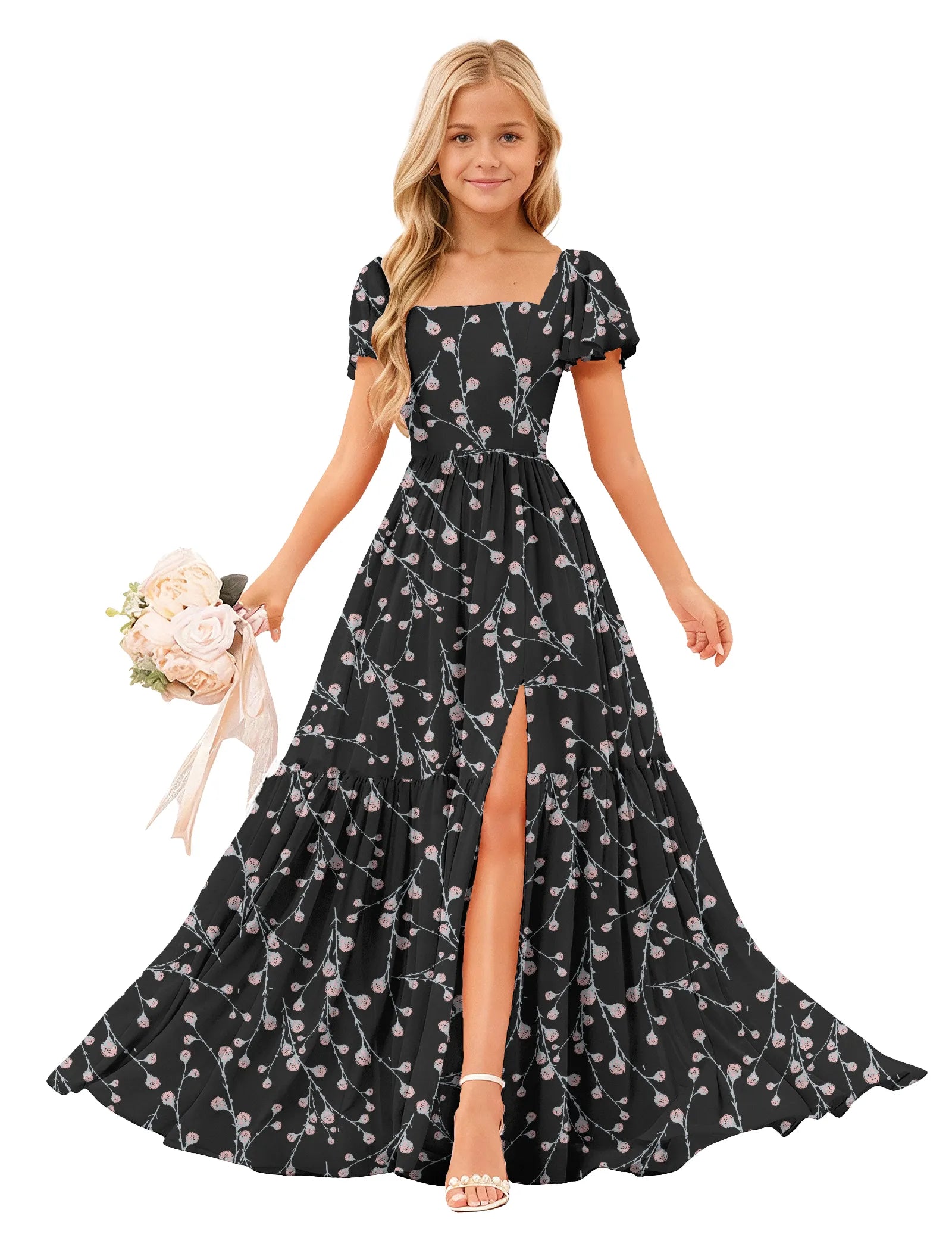 Whispering Blooms High-Slit Flower Girl Dress