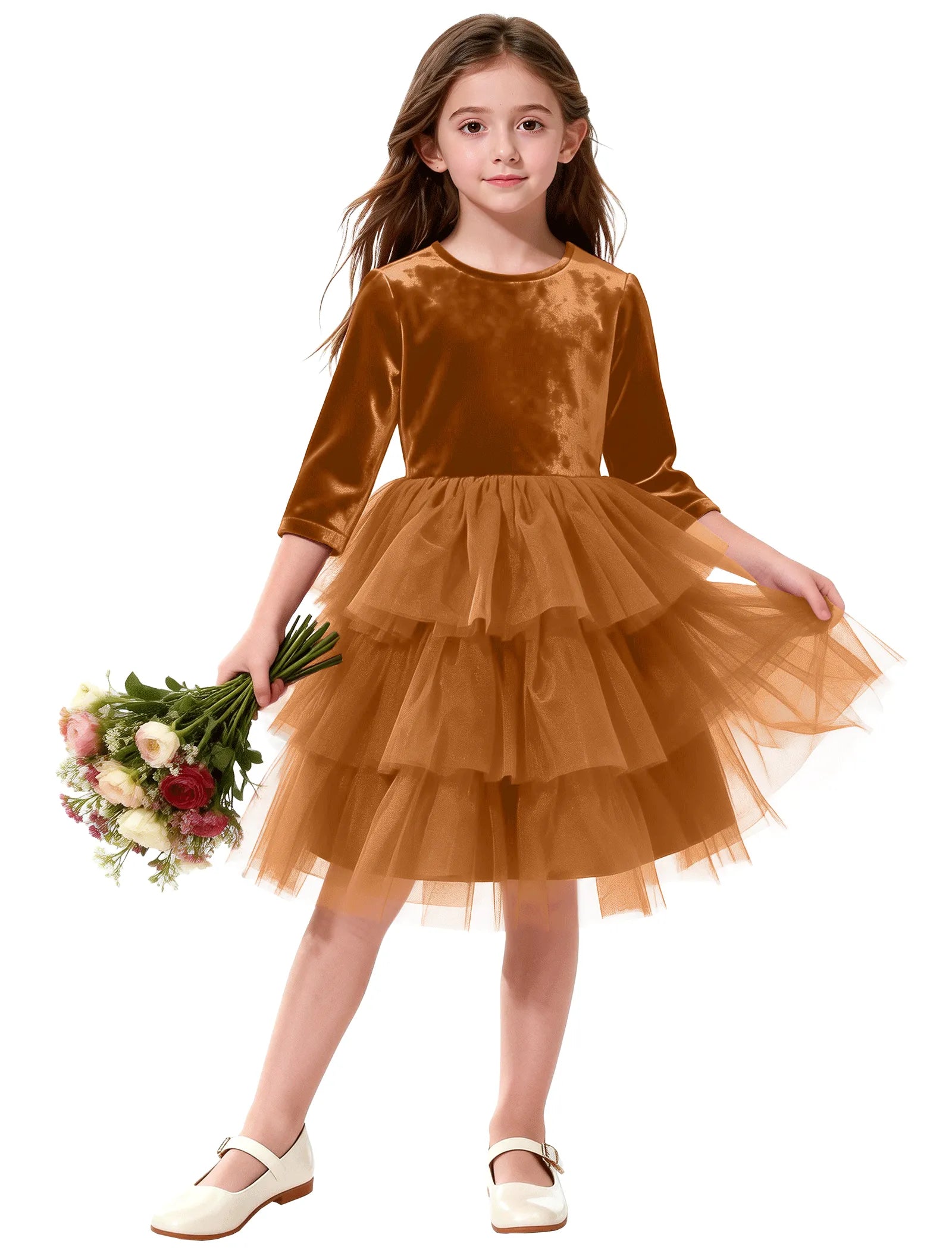 Long Sleeve Velvet Flower Girl Dress