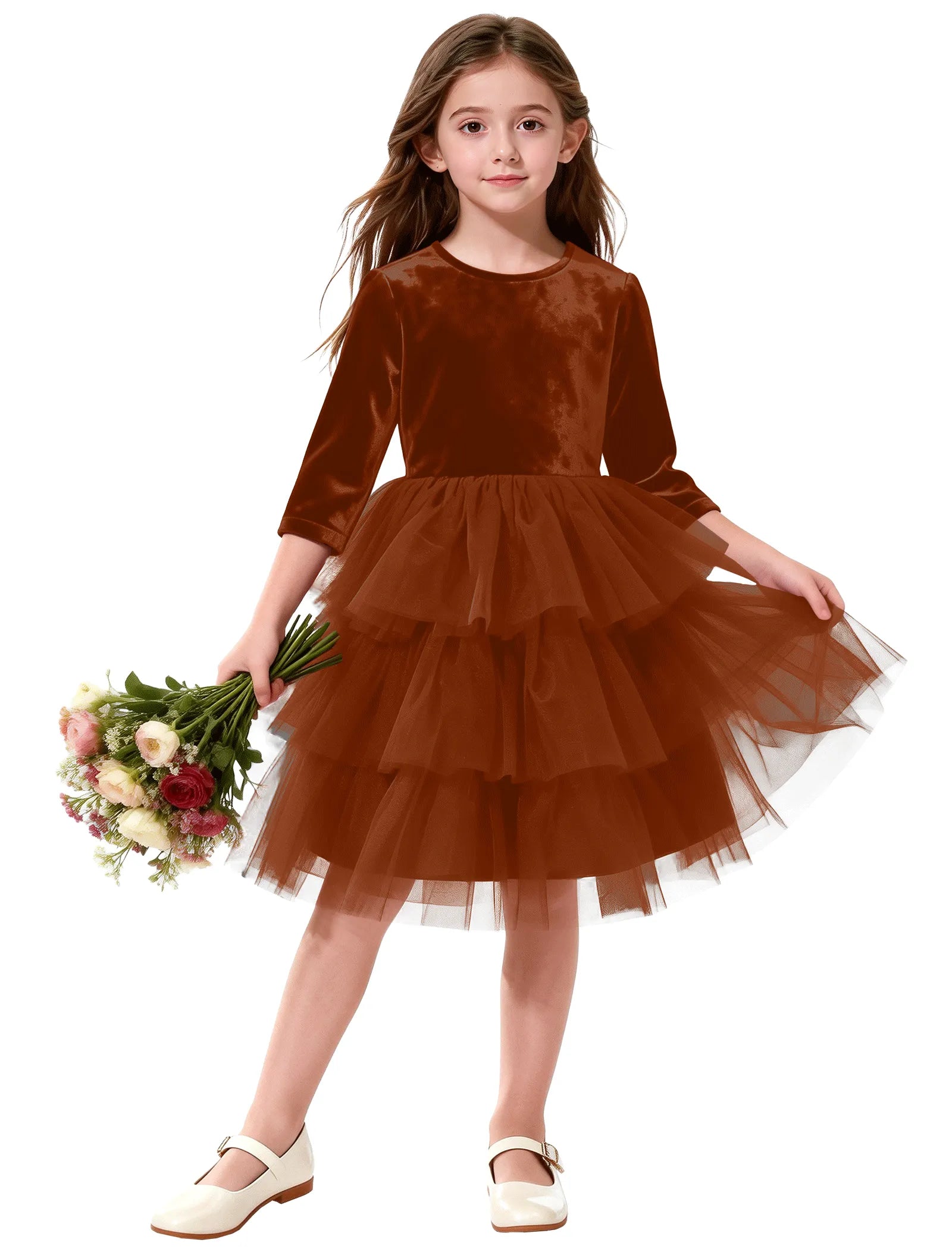 Long Sleeve Velvet Flower Girl Dress