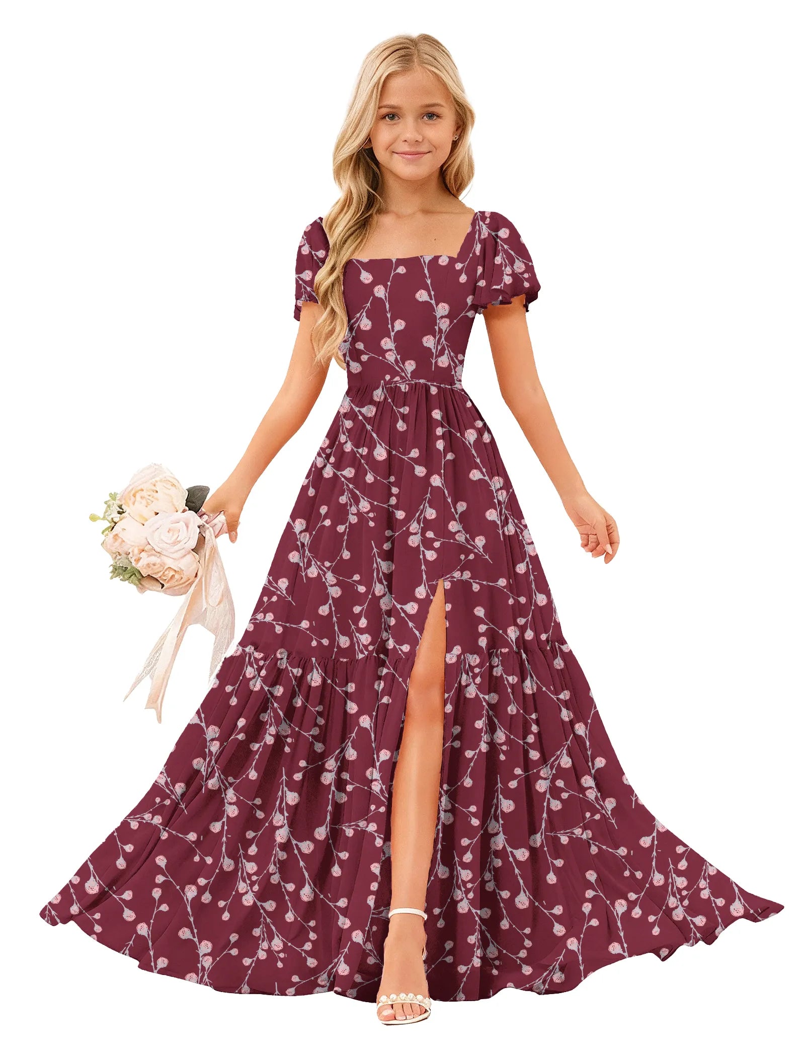Whispering Blooms High-Slit Flower Girl Dress