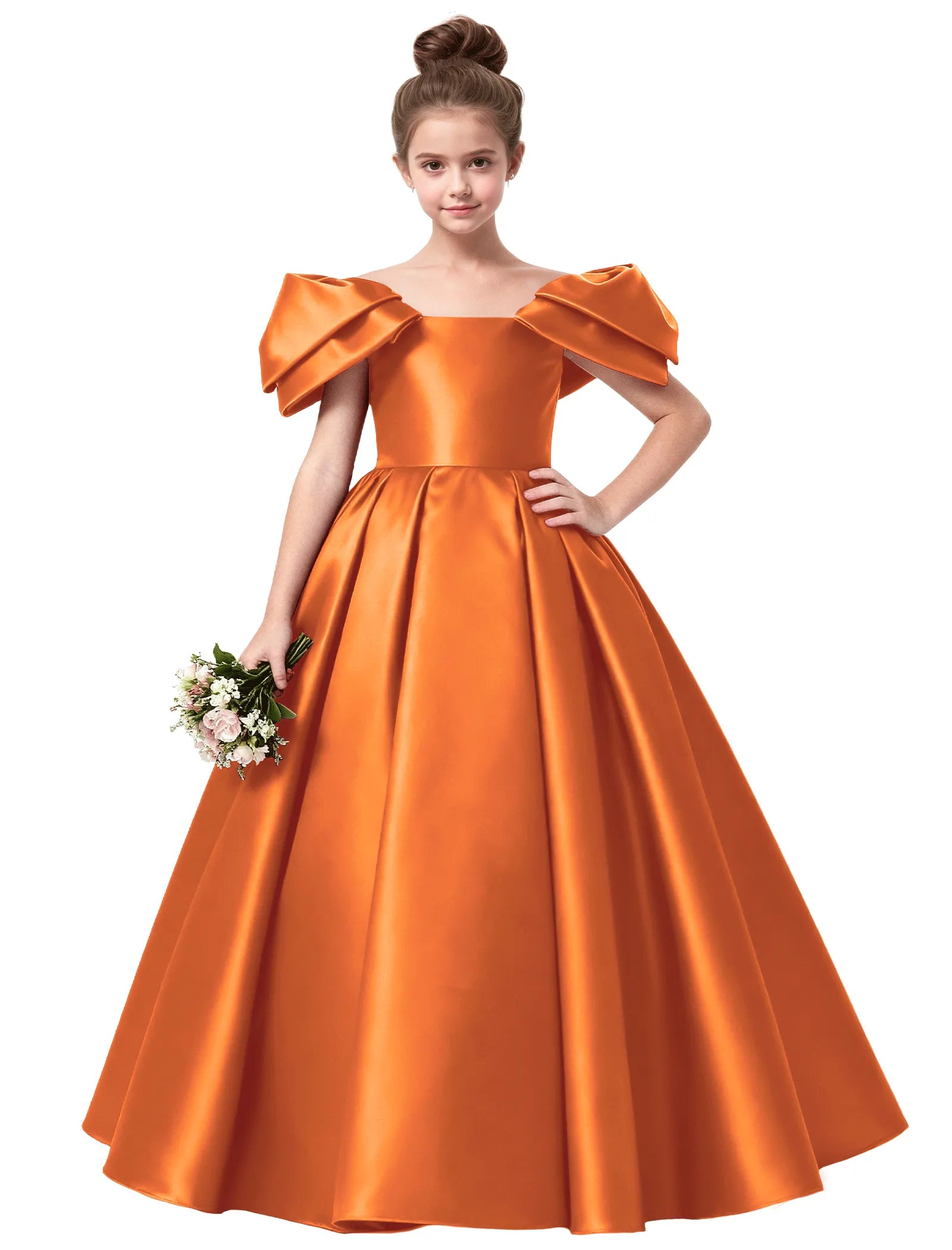 Junior Bridesmaid Satin Dress with Dramatic Bows
