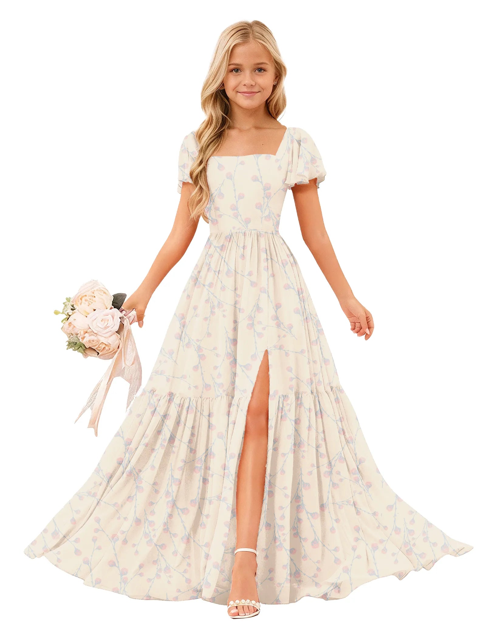 Whispering Blooms High-Slit Flower Girl Dress