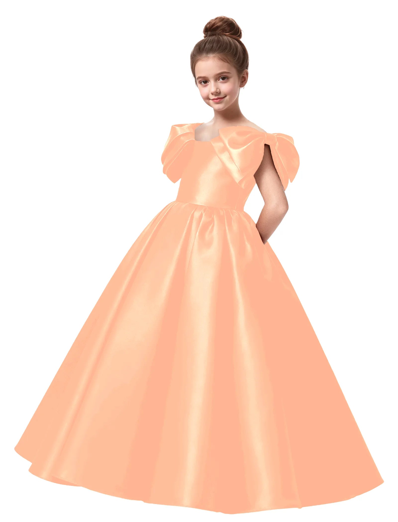 Junior Bridesmaid Satin Dress with Dramatic Bows