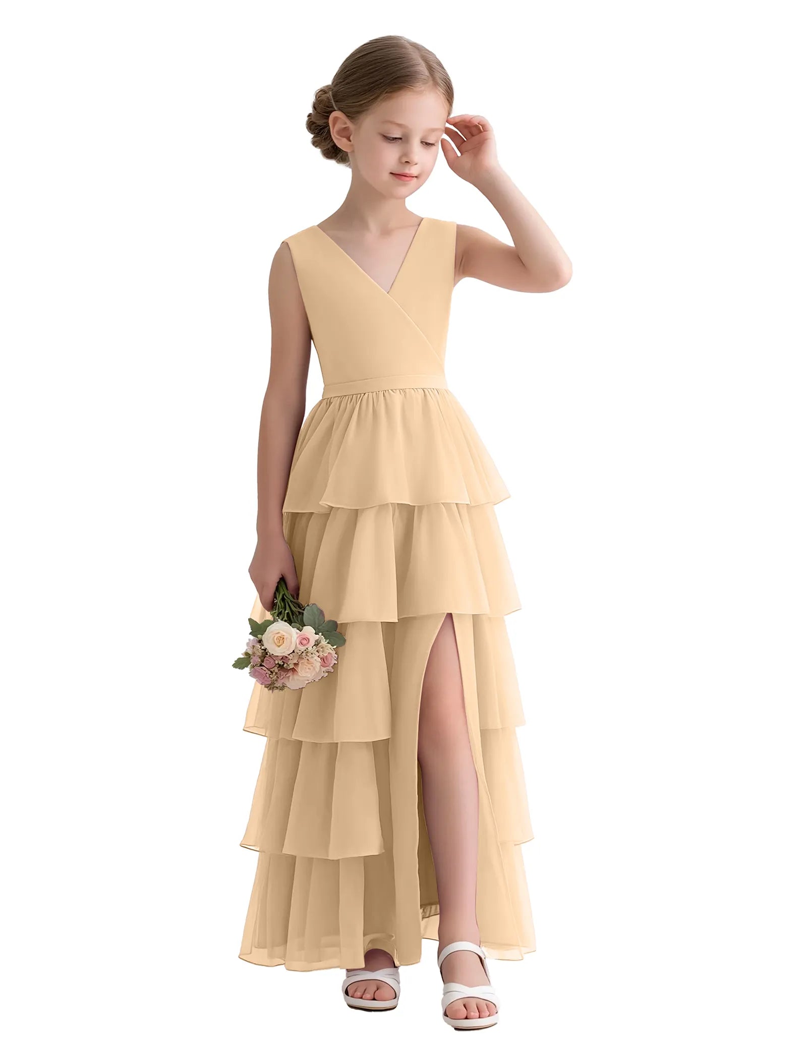 Celina V-Neck Tiered Flower Girl Dress