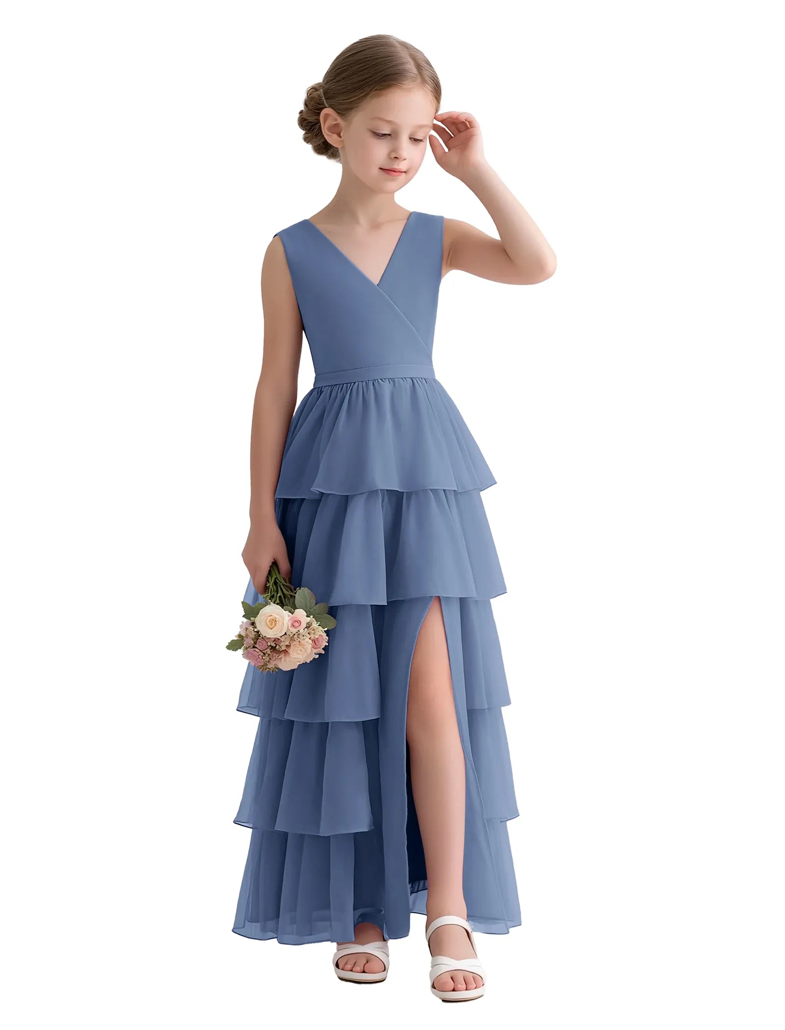 Celina V-Neck Tiered Flower Girl Dress