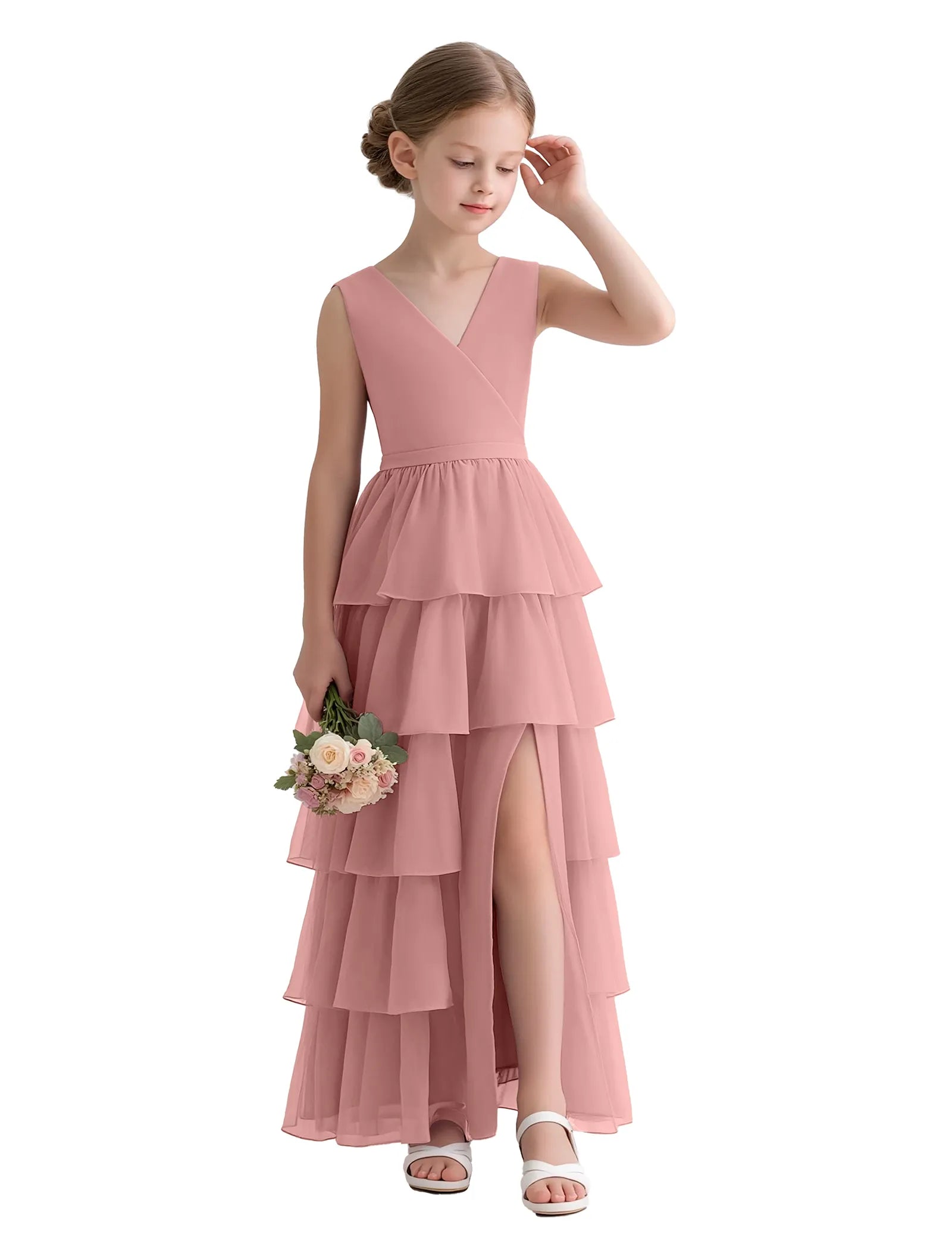 Celina V-Neck Tiered Flower Girl Dress
