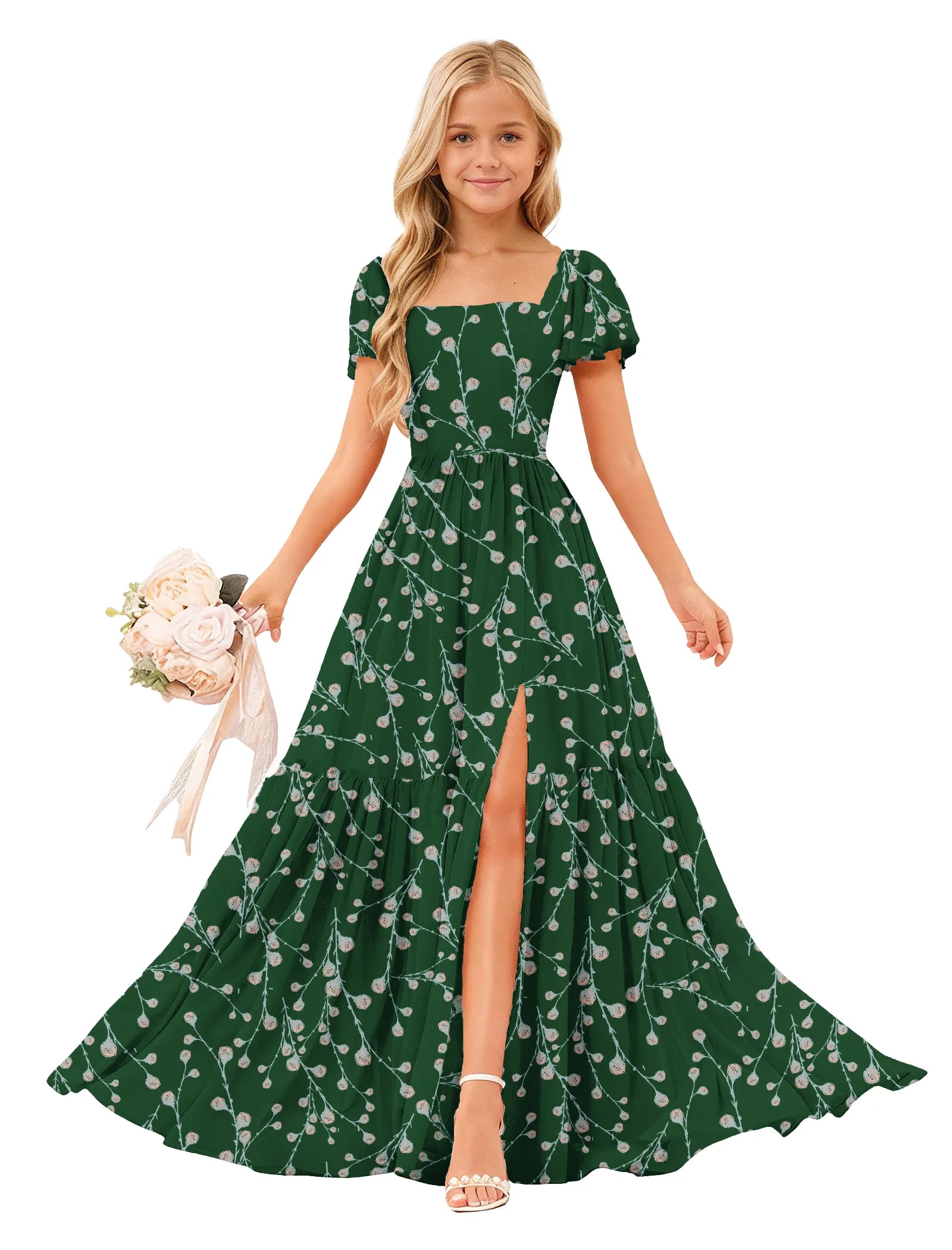 Whispering Blooms High-Slit Flower Girl Dress