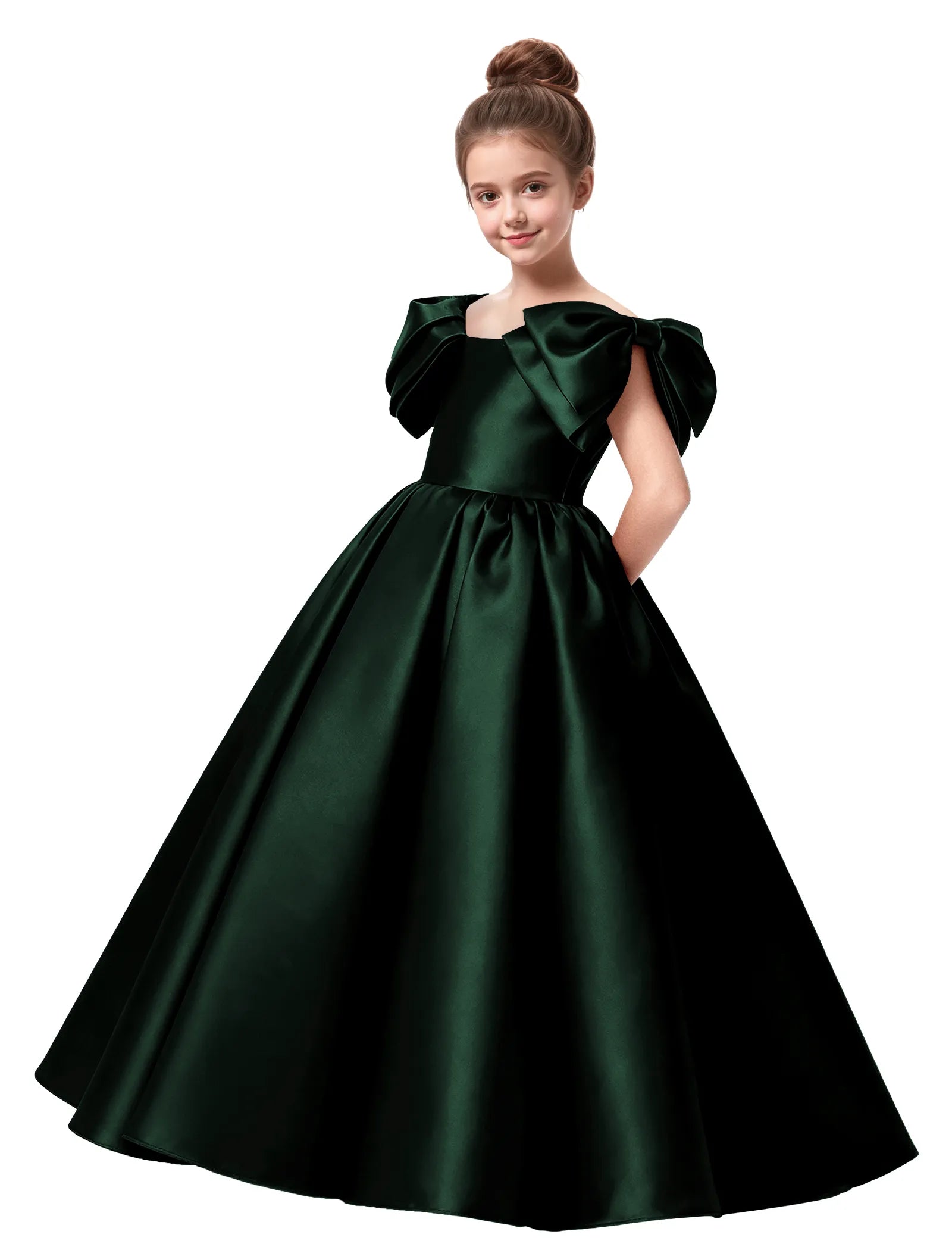Junior Bridesmaid Satin Dress with Dramatic Bows